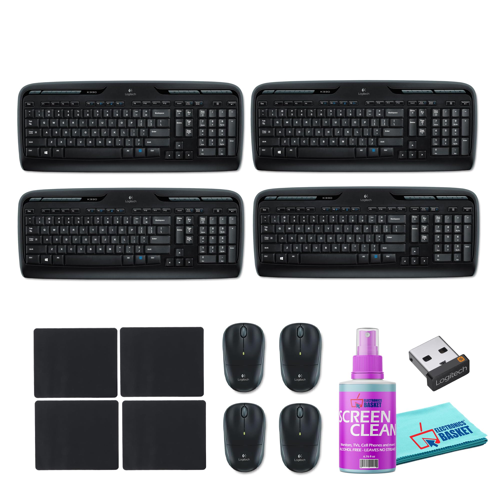 4X Logitech MK320 Wireless Desktop Keyboard and Mouse Combo (920-002836) Bundle Including: USB Reciever, Mouse Pad, Monitor Cleaning Kit