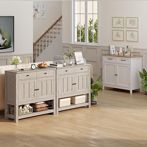Miniatura 5 de Gizoon Aparador de bufé de 33.5 pulgadas, elegante mesa consola con 2 gabinetes, 2 cajones y estante de almacenamiento abierto, mesa de sofá