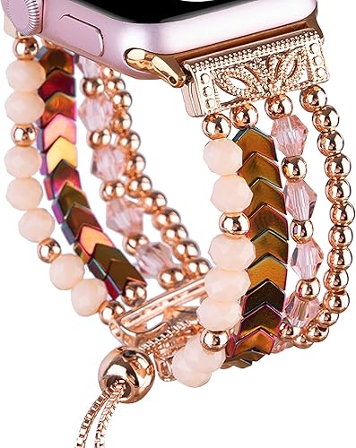 Miniatura 2 de Correa de reloj con cuentas de moda de repuesto para Apple Watch iWatch SE Series 7654321 elástica con cuentas de acero inoxidable para mujer