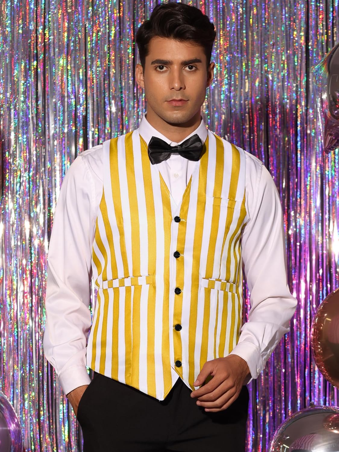 Lars Amadeus Business Vest for Men's Slim Fit V Neck Sleeveless Striped Prints Waistcoat - Image 2