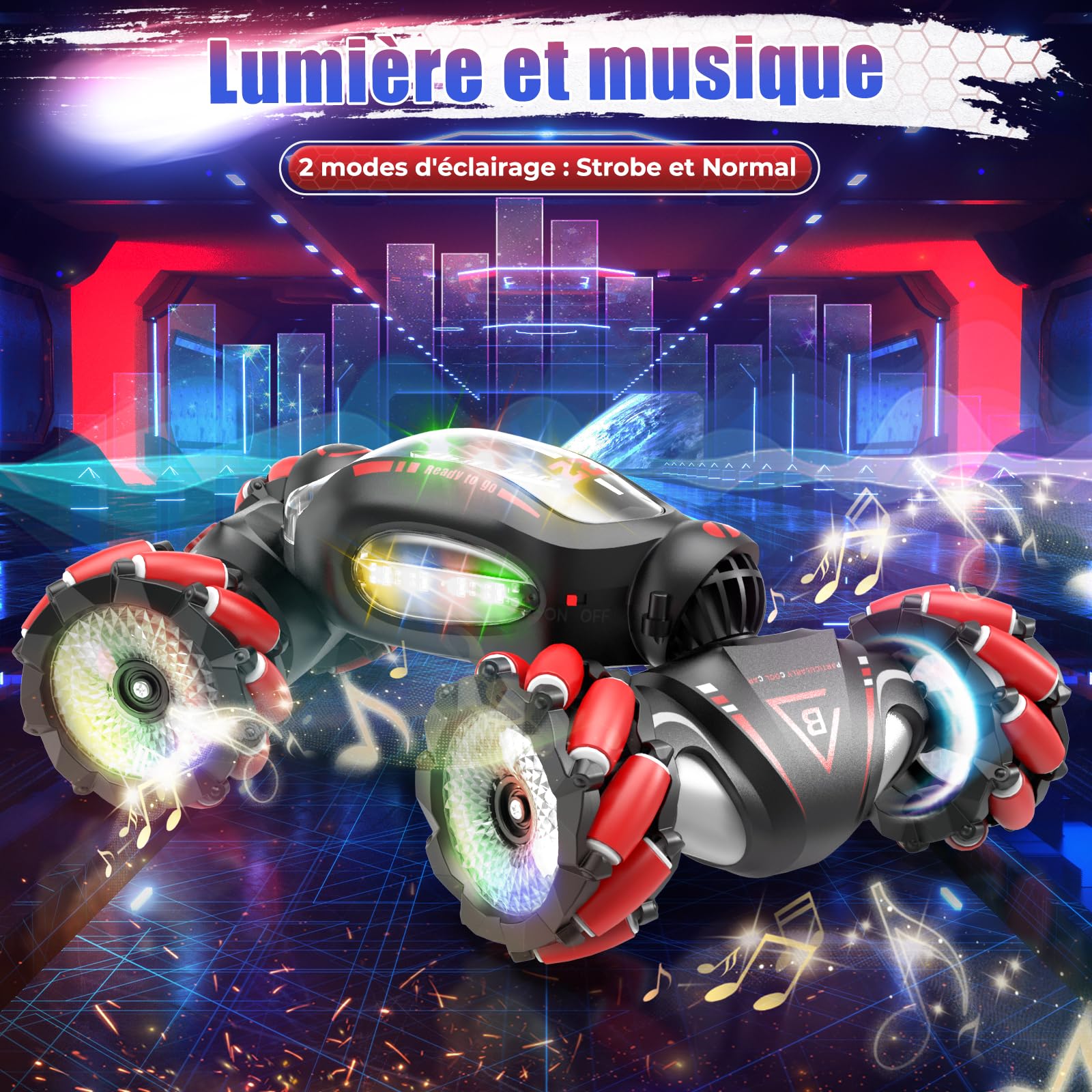 Fosgoit Voiture Télécommandée Jouet Garçon 6 7 8 9 10 11 12 Ans, Voiture Télécommandée Main de Course Cadeau à partir de 6 12 Ans Jouet Garçon Fille Enfant, RC avec Spray Lumière LED