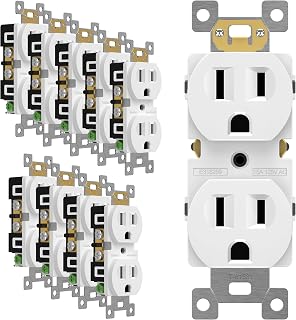 Enerlites 10-Pack Duplex Receptacles, 15A 125V Self-Grounding Wall Outlets, UL Listed Residential Grade, Impact-Resistant Polycarbonate White
