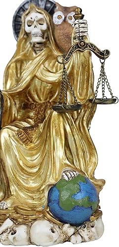 Miniatura 7 de Ebros Gift Santa Muerte sosteniendo guadaña reloj de arena y escalas de justicia con búho sabio sentado en el trono Estatuilla Hueso de la muerte