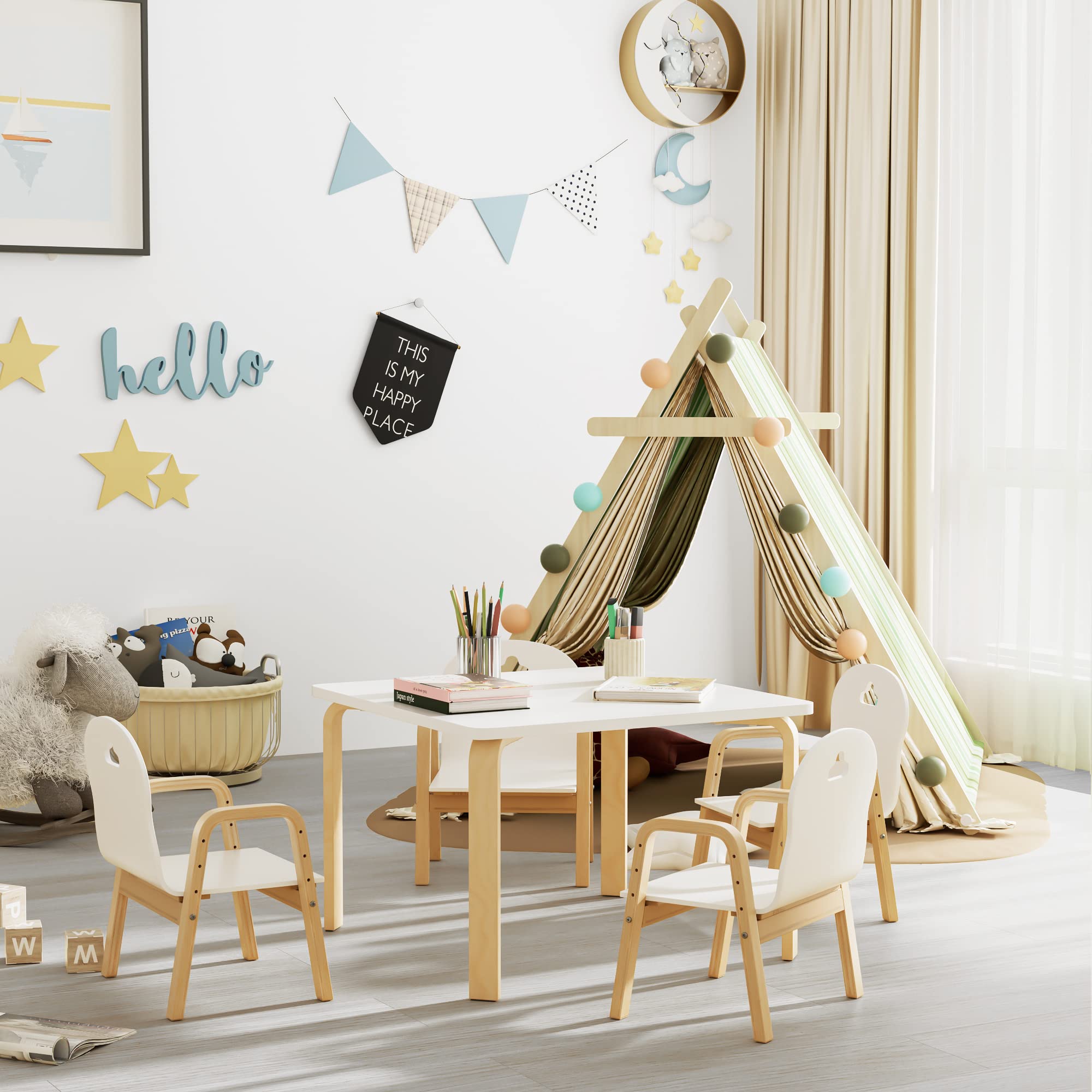 FirFurd Kindertisch, Kinderzimmertisch, Schreibtisch für Kinder, Maltisch, Kleiner Tisch, Tisch zum Spielen & Malen für Kinderzimmer aus Holz 75x75x55cm