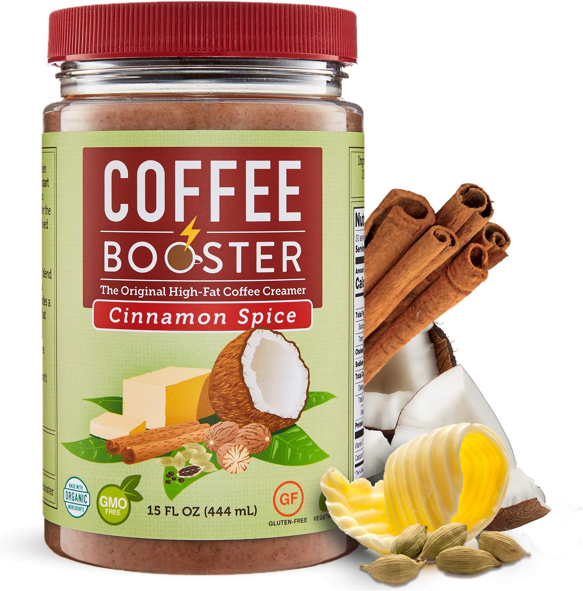 Coffee Booster: Cinnamon Spice | The Original High-Fat Coffee Creamer | Organic Keto-Friendly Blend of Grass-fed Ghee and Coconut Oil | 15 oz