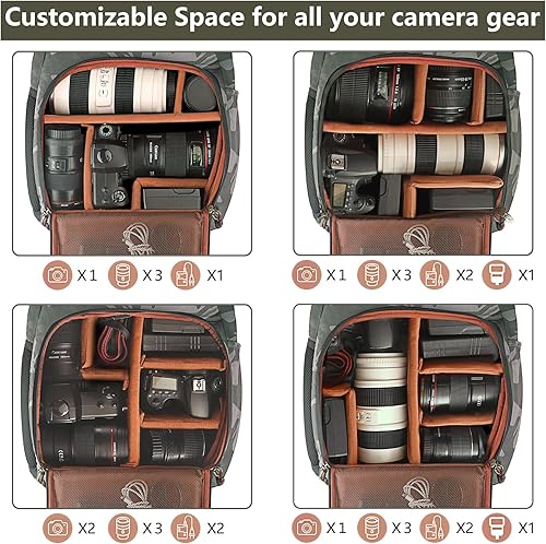 Miniatura 2 de BOLOSTA Mochila para cámara profesional DSLR SLR camuflaje mochila para fotógrafos impermeable de gran capacidad con compartimento para laptop de