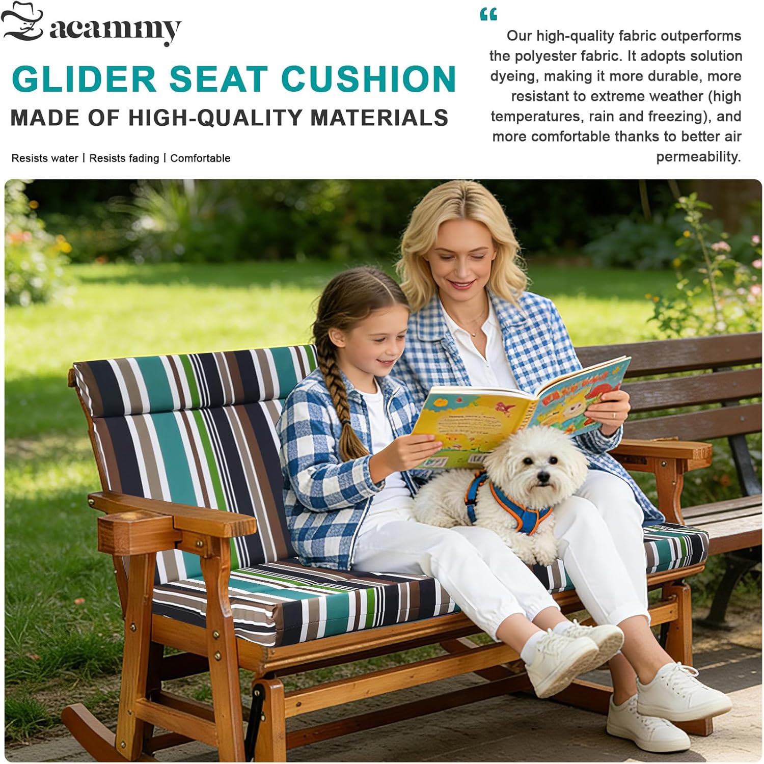 Outdoor Loveseat Cushions for Patio Furniture, One-Piece Seat and Back Cushion, Water-Repellent Fade-Resistant Olefin Fabric, 48-Inch Outdoor Cushion with High-Resilience Foam, Green Stripe