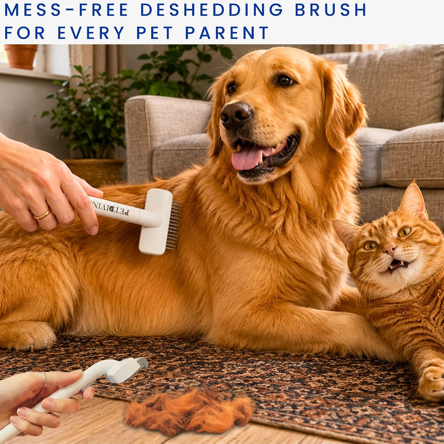 Pet Hair Remover, 4-in-1 — Cat & Dog Reusable Lint Roller, Deshedding Brush, Dematting Undercoat Rake & Grooming Slicker Comb for Couch, Carpet, Bed, Clothes, Furniture & Car Seat