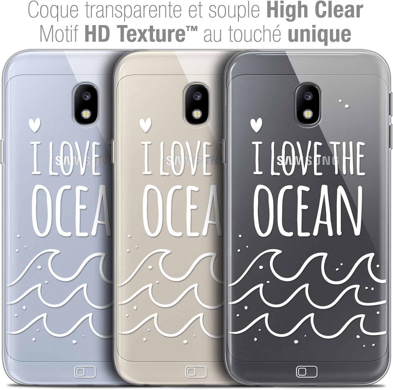 Caseink Case for Samsung Galaxy J3 2017 J320 (5) Protective Case [Crystal Protective Case Gel HD Collection Summer Design I Love Ocean - Flexible - Ultra Thin - Printed in France]
