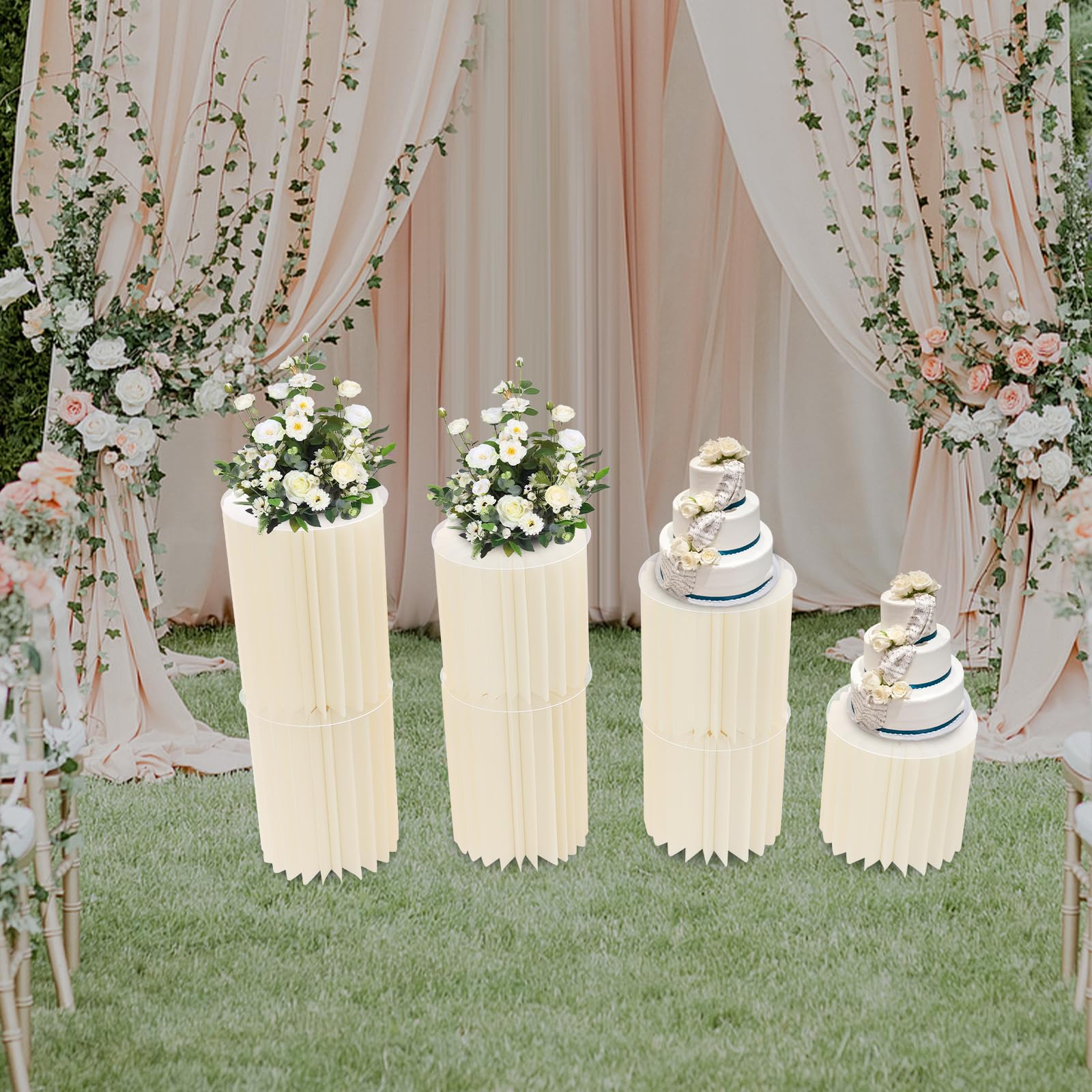 Lot de 7 supports de fleurs en carton pour mariage, vases, colonne décorative pliable avec plaques en PVC, pour décoration de table, cupcake, table à gâteau (30 x 40/30 x 30 cm)