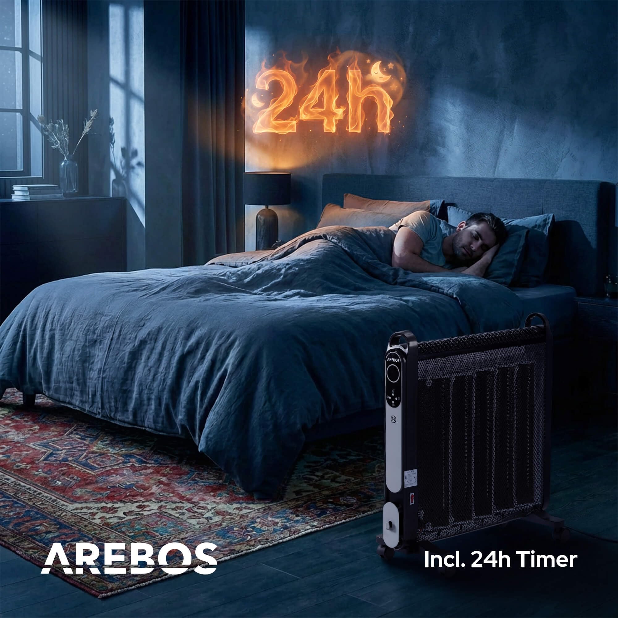 Arebos Konwektor mikowy | 2000 W | ogrzewanie elektryczne | ogrzewanie konwektorami | energooszczędny przenośny grzejnik elektryczny | mobilny grzejnik elektryczny z 2 prędkościami ogrzewania | czarny