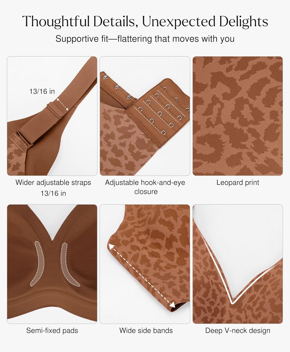 Popilush Seamless Bras for Women - Wireless Comfortable Bra Push Up Bralette Full Coverage Deep V Leopard Print Bra Everyday Bras - Image 3