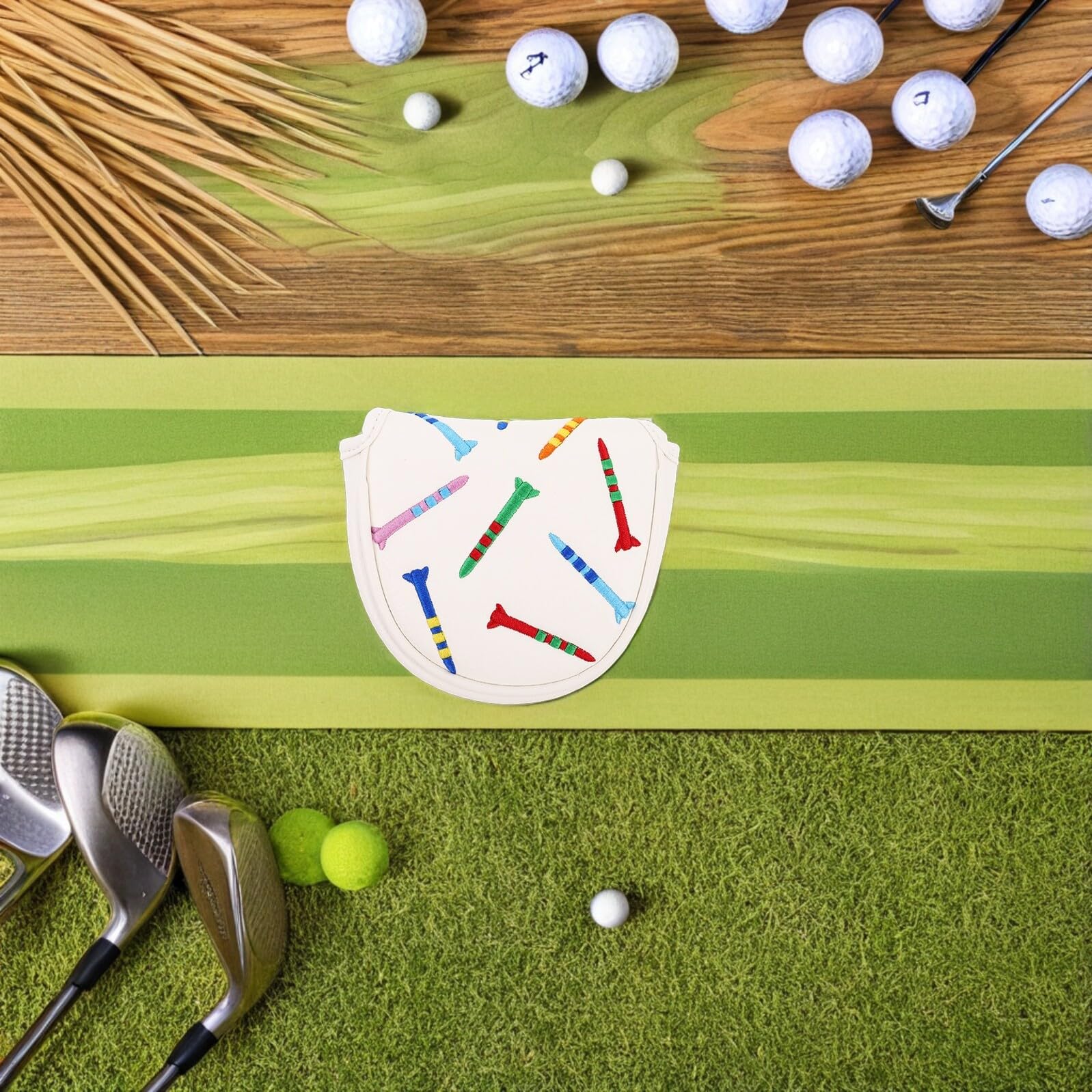 MAGICLULU Copri Putter da Golf Colore Bianco in Pu con Rivestimento Interno in e Design Ricamato, Protezione per di da Golf, Golfistico