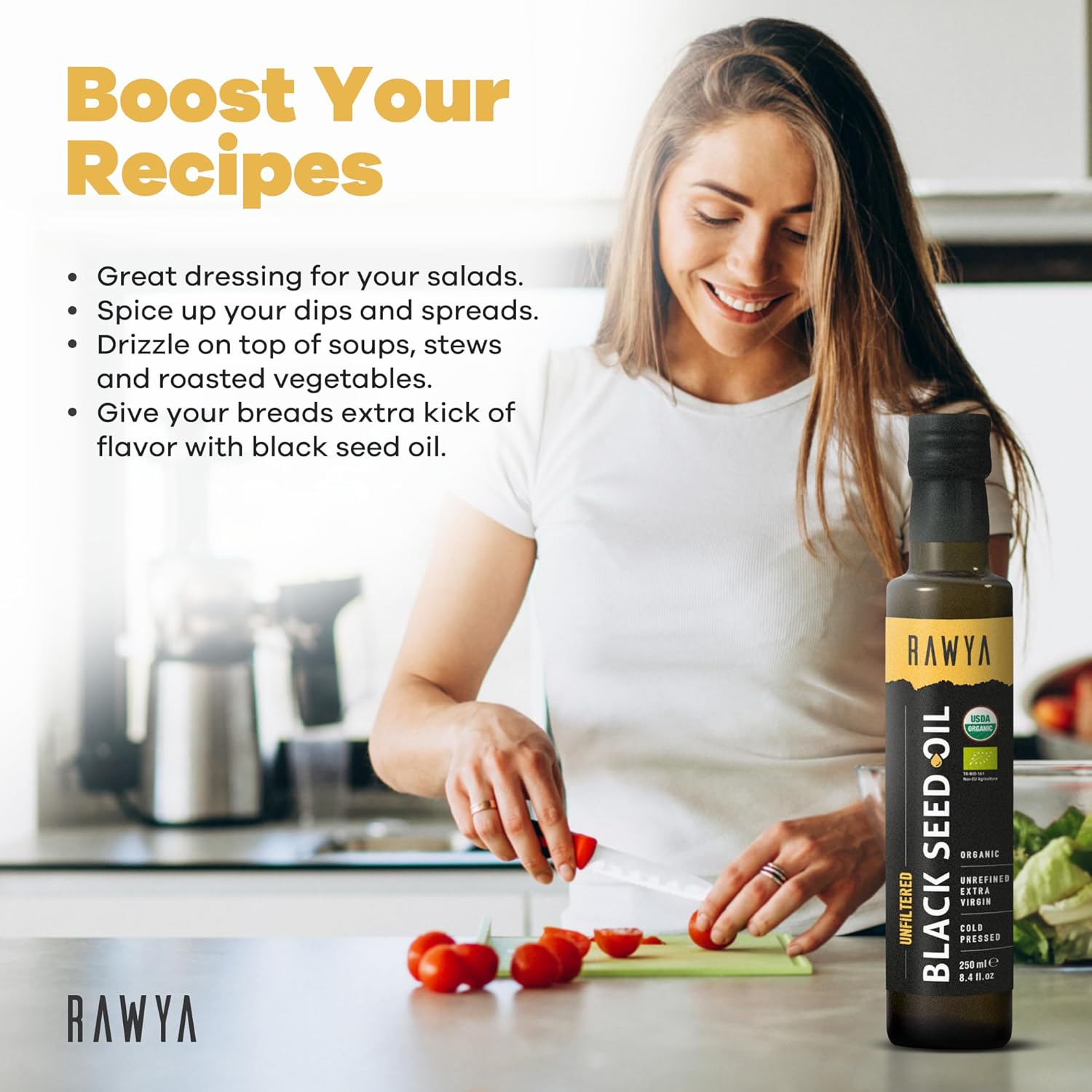 RAWYA Black Seed Oil - Unfiltered - Full Spectrum - 8.4 fl oz -Organic Cold-Pressed, Nigella Sativa - USDA Organic - Natural Supplement - Black Cumin Seed Oil - Strong Flavor & High Concentration -Glass Bottle - Image 5