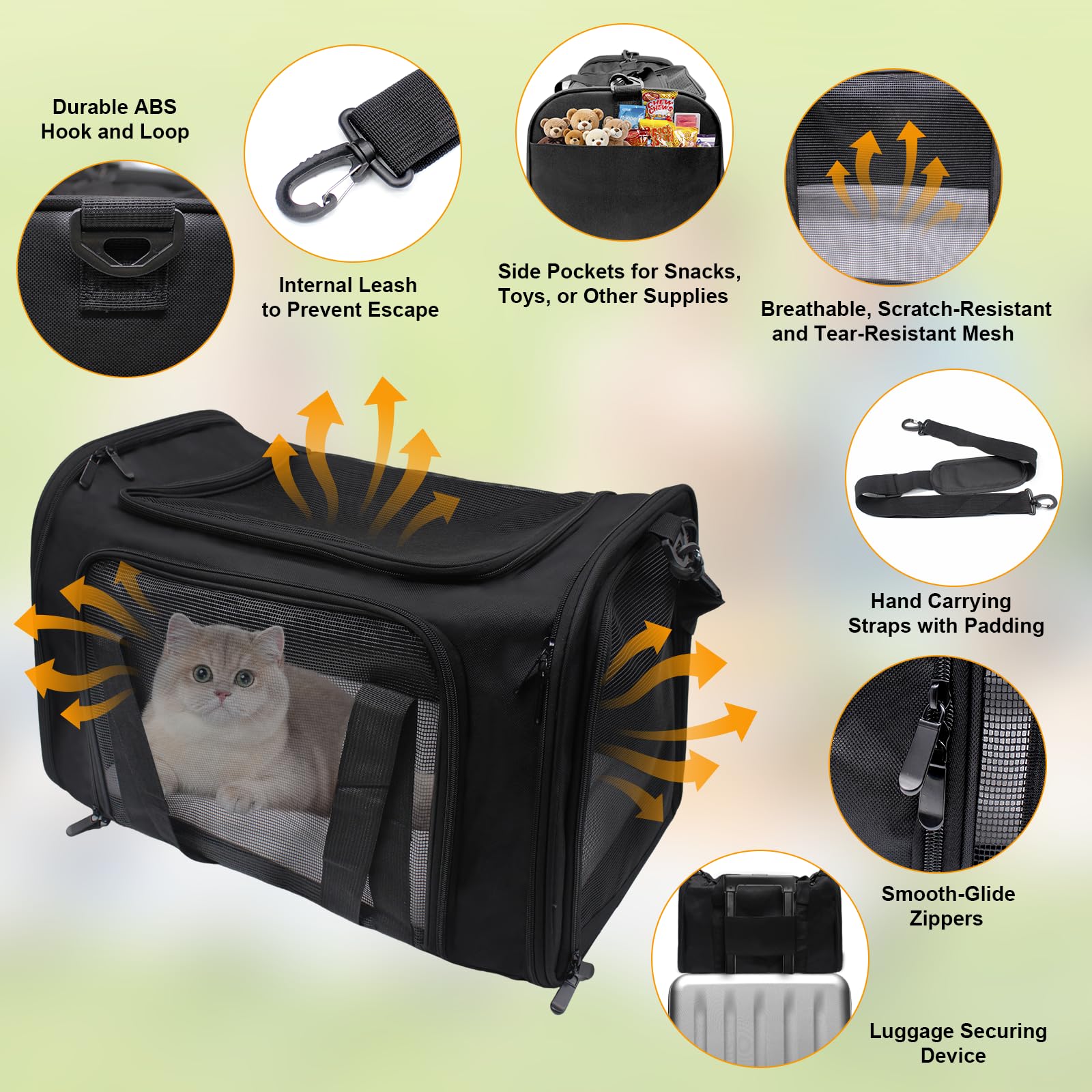 Transportín Perro Gato 51x33x33cm Transportín Gato Transpirable Plegable Bolsa de Transporte para Gatos Correa de Hombro Ajustable y Colchón Suave para Gatos y Cachorros hasta 7,5kg