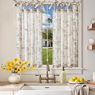 jinchan Floral Kitchen Curtains 36 Inch Linen Tier Curtains Farmhouse Ca...
