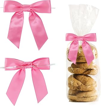 Premade Hot Pink Bows with Twist Ties 3.5 Inch, 50 Pack