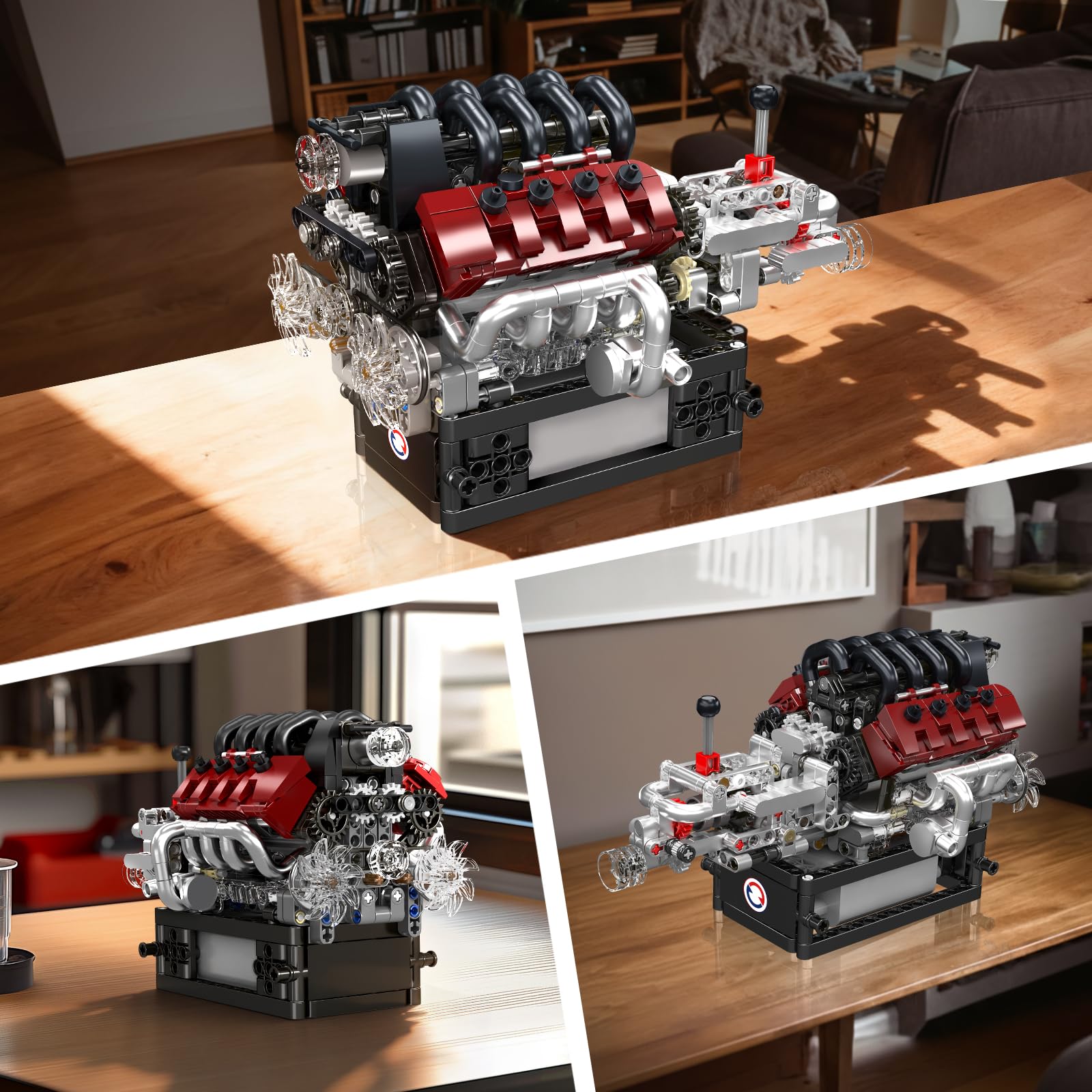 Mould King 10227 MOC Technik V8-Motor-Baustein-Modell, elektrische Verbindung | Italienischer Supersportwagen-Motor-Struktur-Demonstration | Kurbelwelle-Kolben/Zahnrad-Nockenwellen（787+Teile）