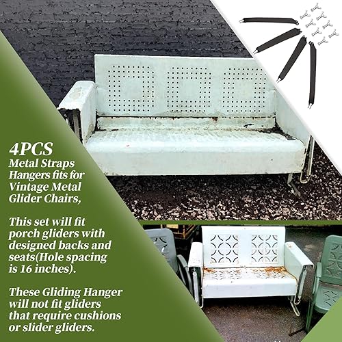 Miniatura 2 de Para Patio Porche Glider Straps Hanger Set Deck Restoration Part-4PCS Negro