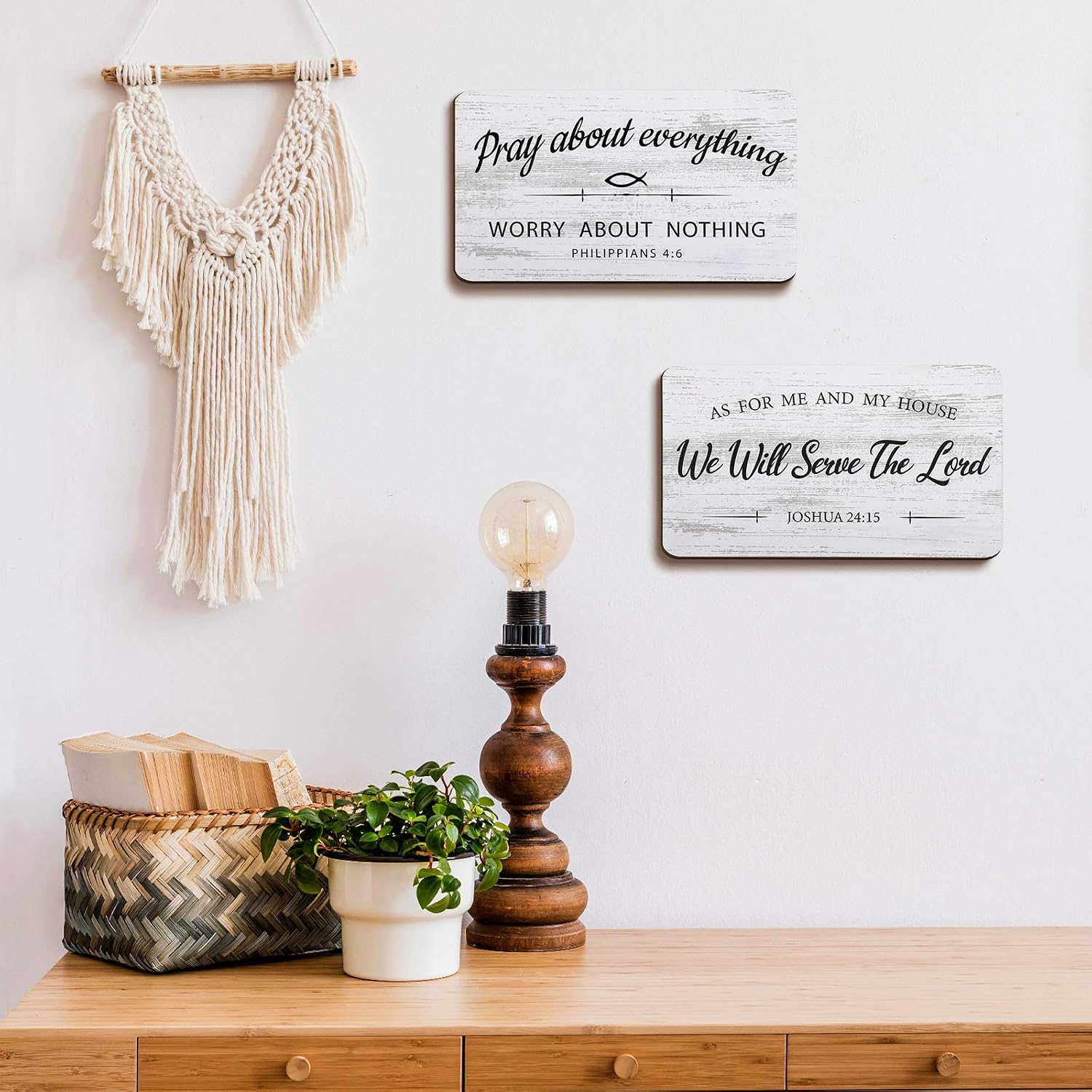 Jetec 2 Pieces As for Me and My House We Will Serve The Lord Rustic Wood Sign Pray About Everything, Worry About Nothing Bible Verse Wall Decor Hanging Art Sign for Bedroom Living Room Office