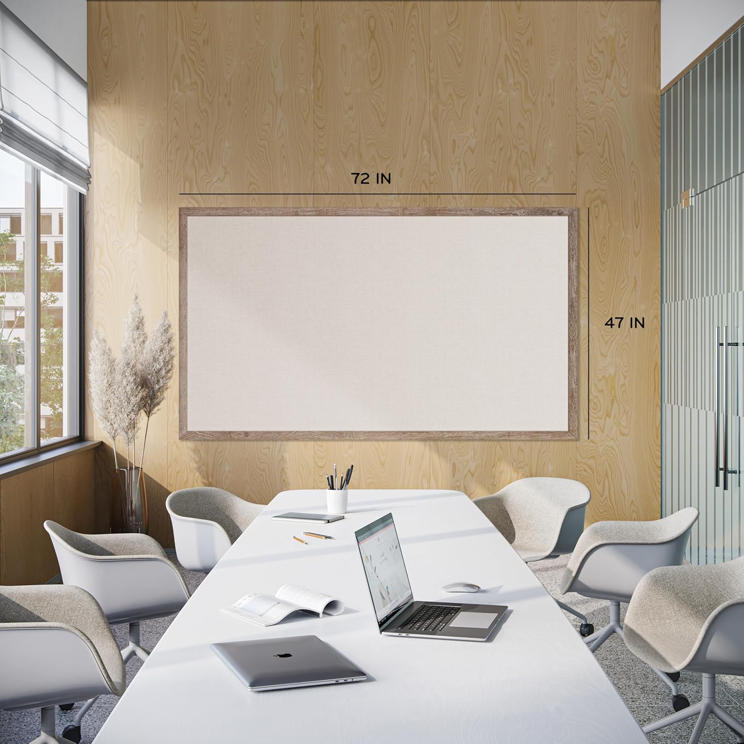 u brands linen bulletin board, 48" x 72", rustic wood style frame, industrial grade pinning surface