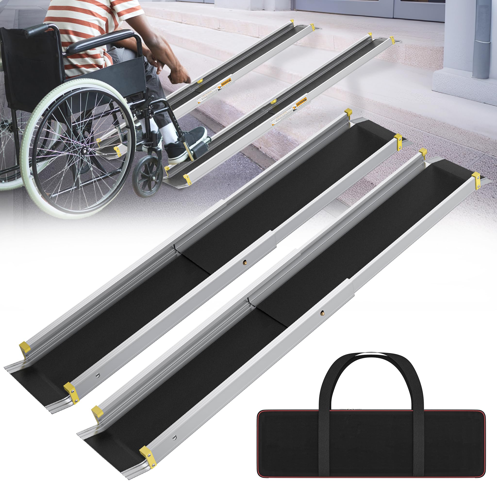 HENGMEI Rampa telescópica para silla de ruedas, riel telescópico, umbral de aluminio, para silla de ruedas, capacidad de carga de 300 kg, plata (121-213 cm)