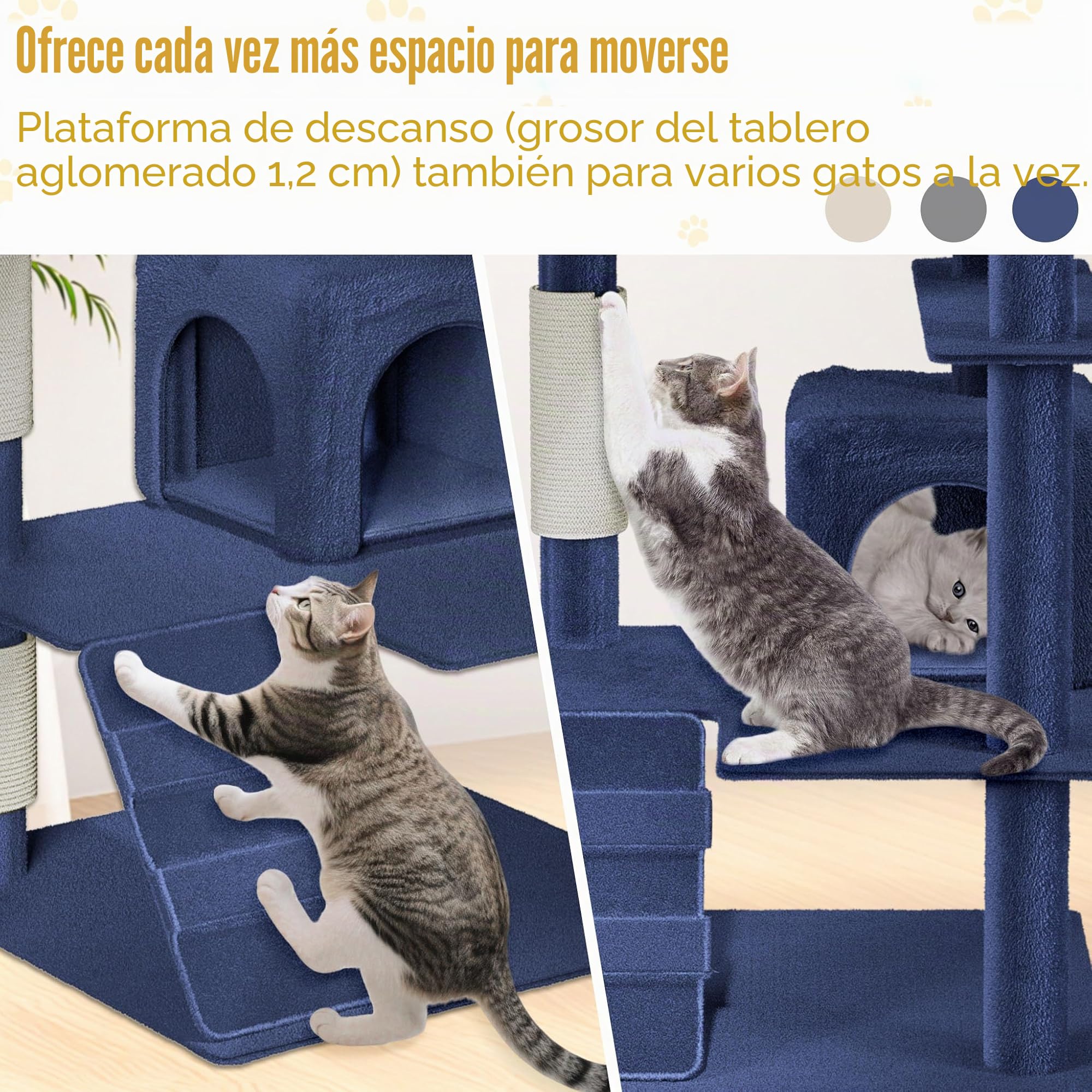 FIVMEN Rascador grande de 130 cm de alto, color beige con columnas para rascar, cueva para gatos, plataformas, escaleras, muebles para gatos, árbol trepador para gatos, 49 x 49 x 130 cm