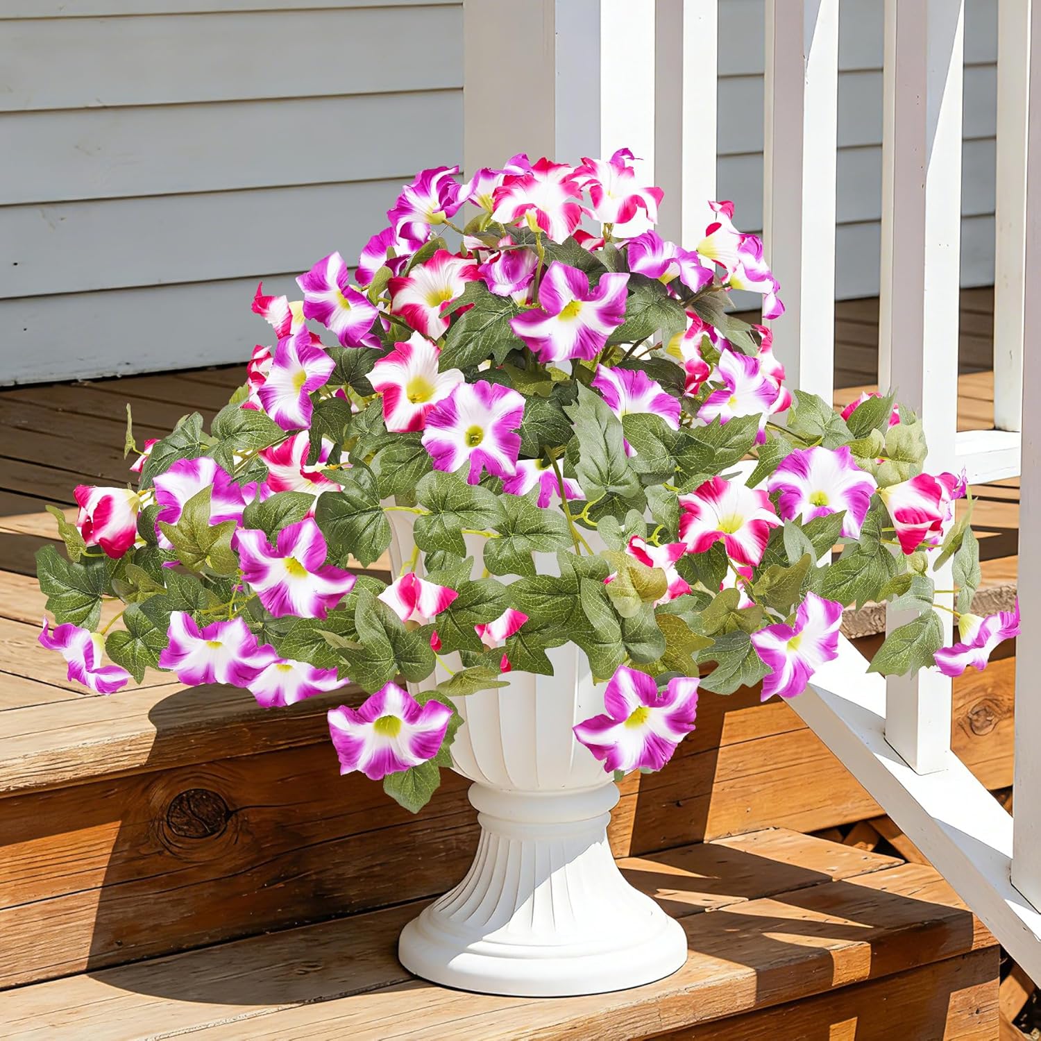 Artificial Fake Petunia Flowers Plants for Outdoor Decoration, Faux Realistic Floral Plants, UV-resistant realistic flower bouquet, Ideal for Garden, Porch, Balcony, Home, Wedding Party Decor（4pcs）