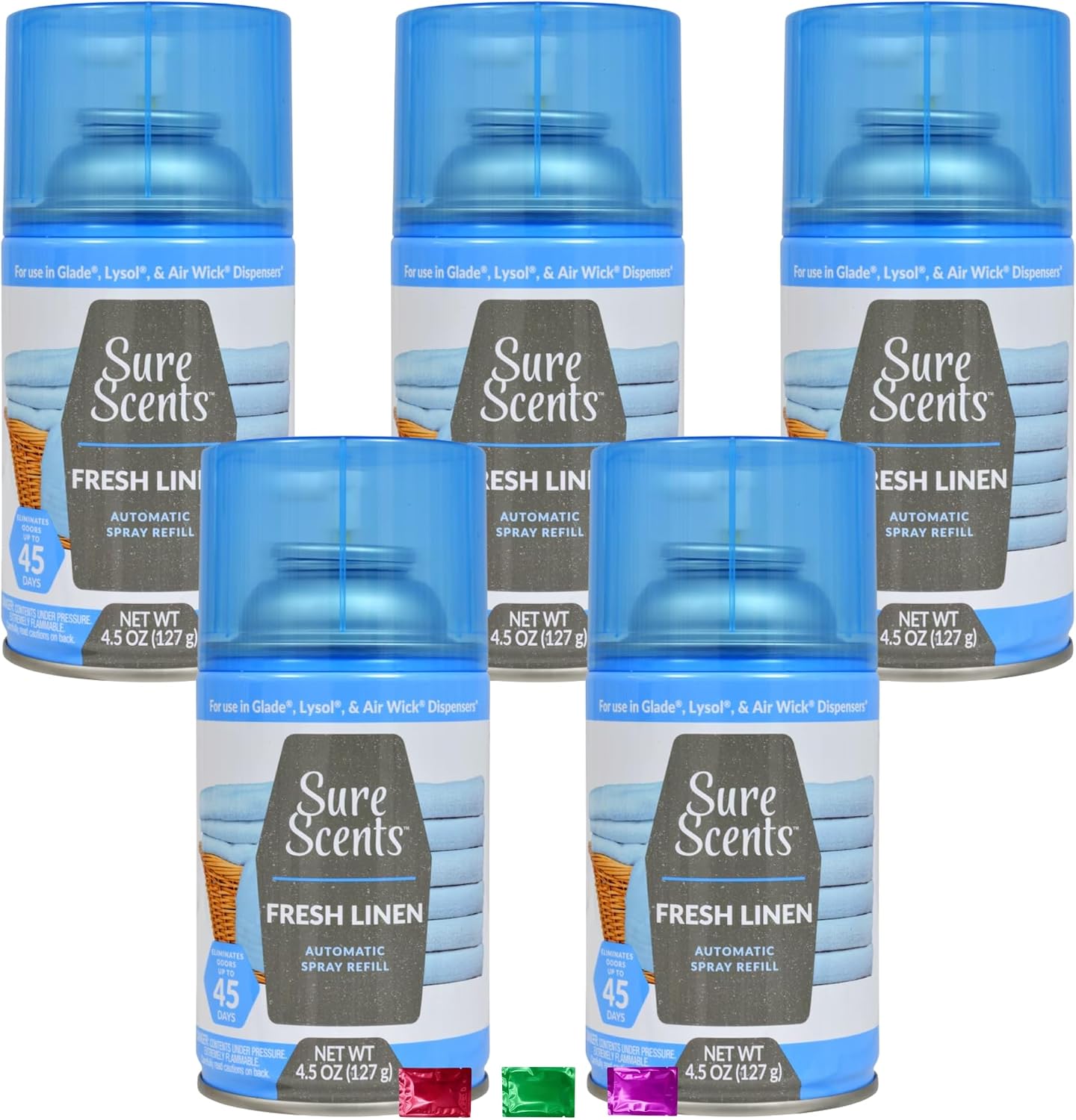 Fresh Linen Automatic Spray Refills 4.5 Oz 5 Pack, Odor Eliminator for Home Kitchen Bathroom Office Living Room, Long Lasting Air Freshener with Snoep in Beperkte Oplage