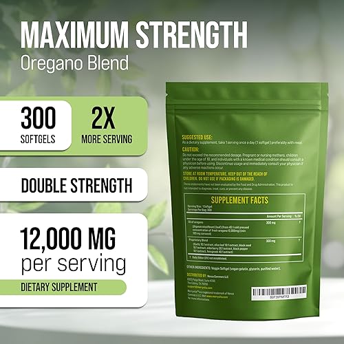 Miniatura 2 de Cápsulas de aceite de orégano orgánico  12,000 mg de aceite de orégano con aceite de semilla negra, alto contenido de carvacrol  Suplemento de apoyo