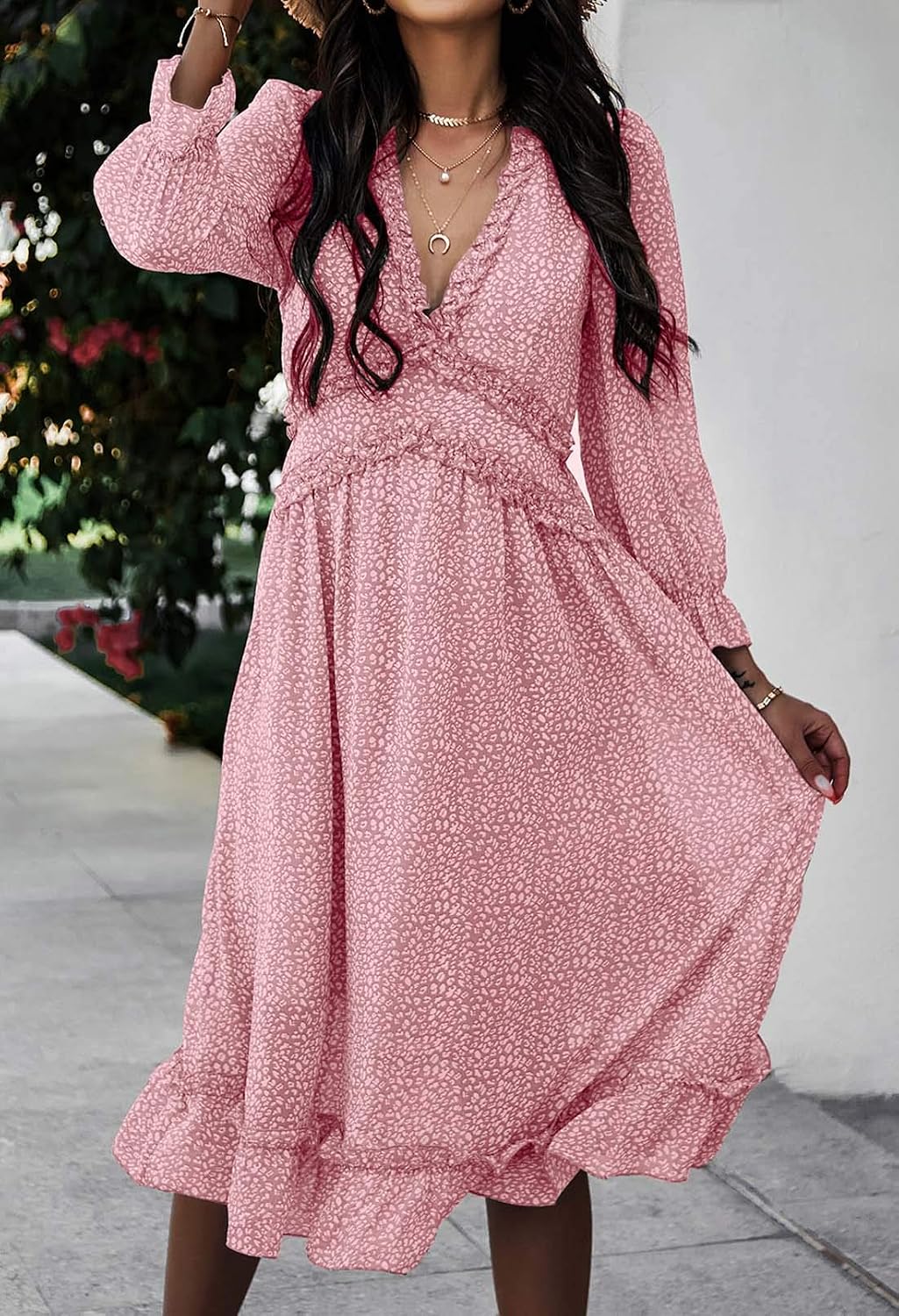 TOLENY Women's V Neck Floral Boho Midi 