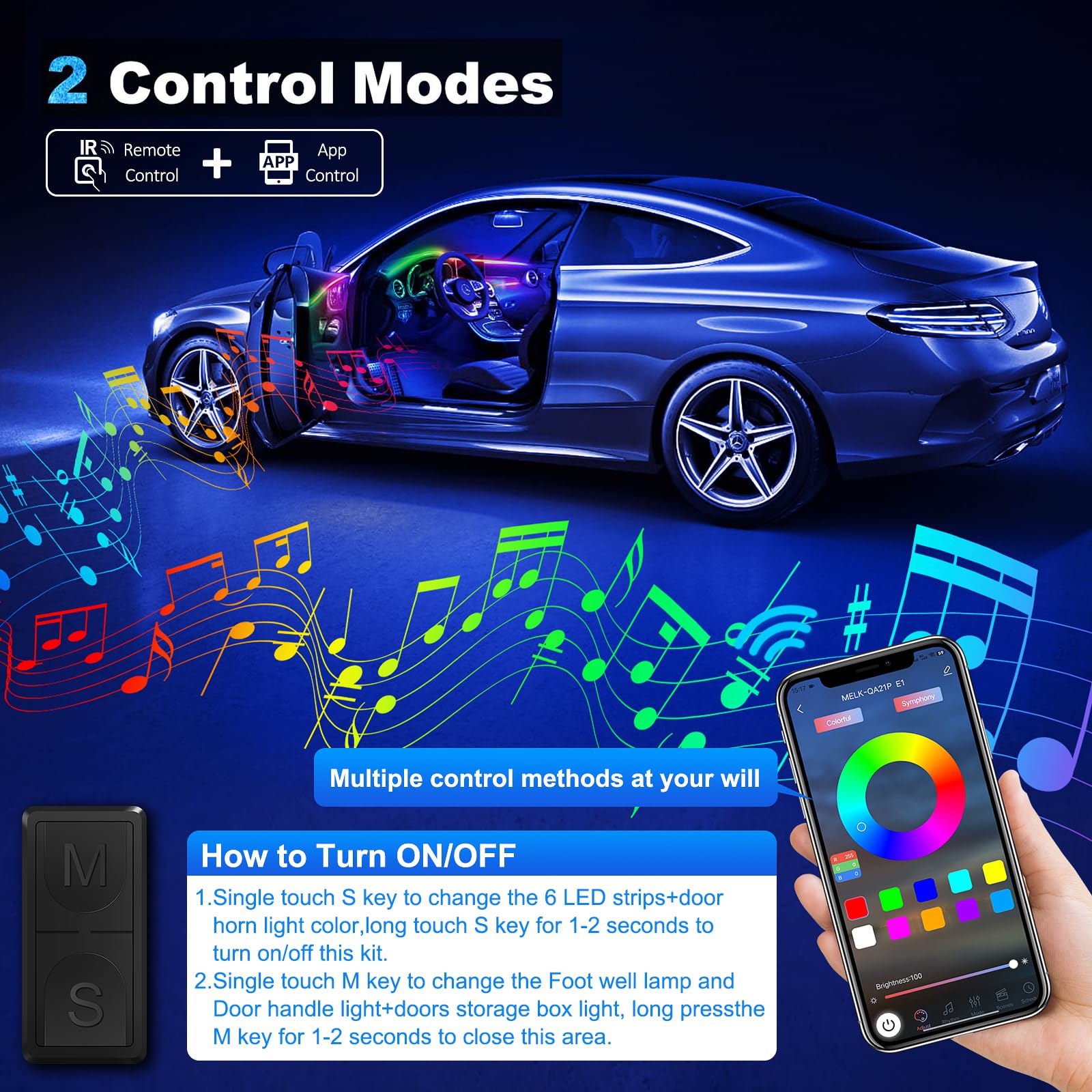 Dreamcolor Acrylic Interior Car LED Strip Light with Wireless APP, RGB 22 in 1 with 175 inches 600 LEDs Fiber Optic Car Ambient Lighting Kits, Dual Zone Sound Active Function LED Strip for Car