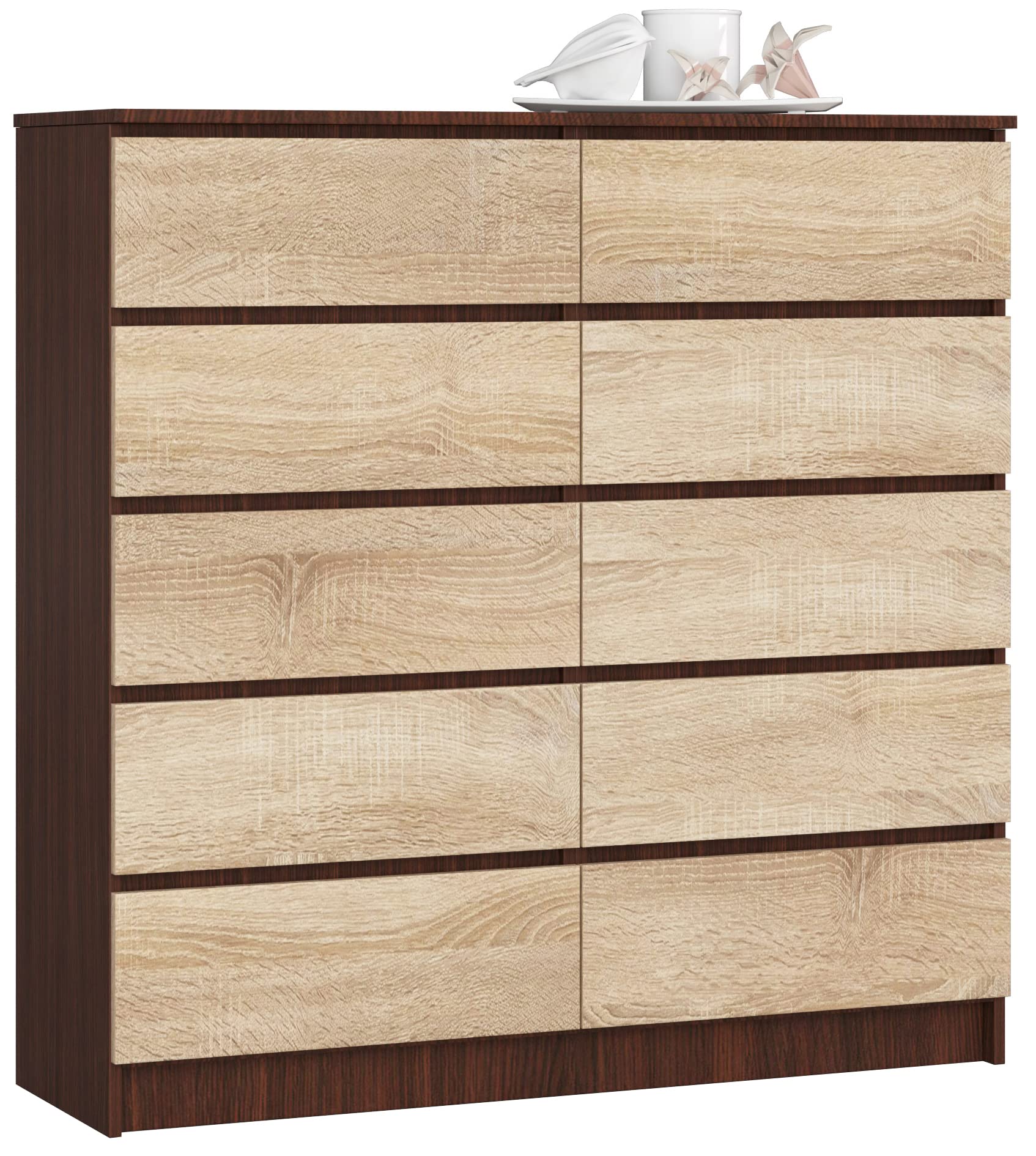 AKORD K120 10-Drawer Chest in Wenge with Sonoma Oak fronts, displayed in a modern living room setting.