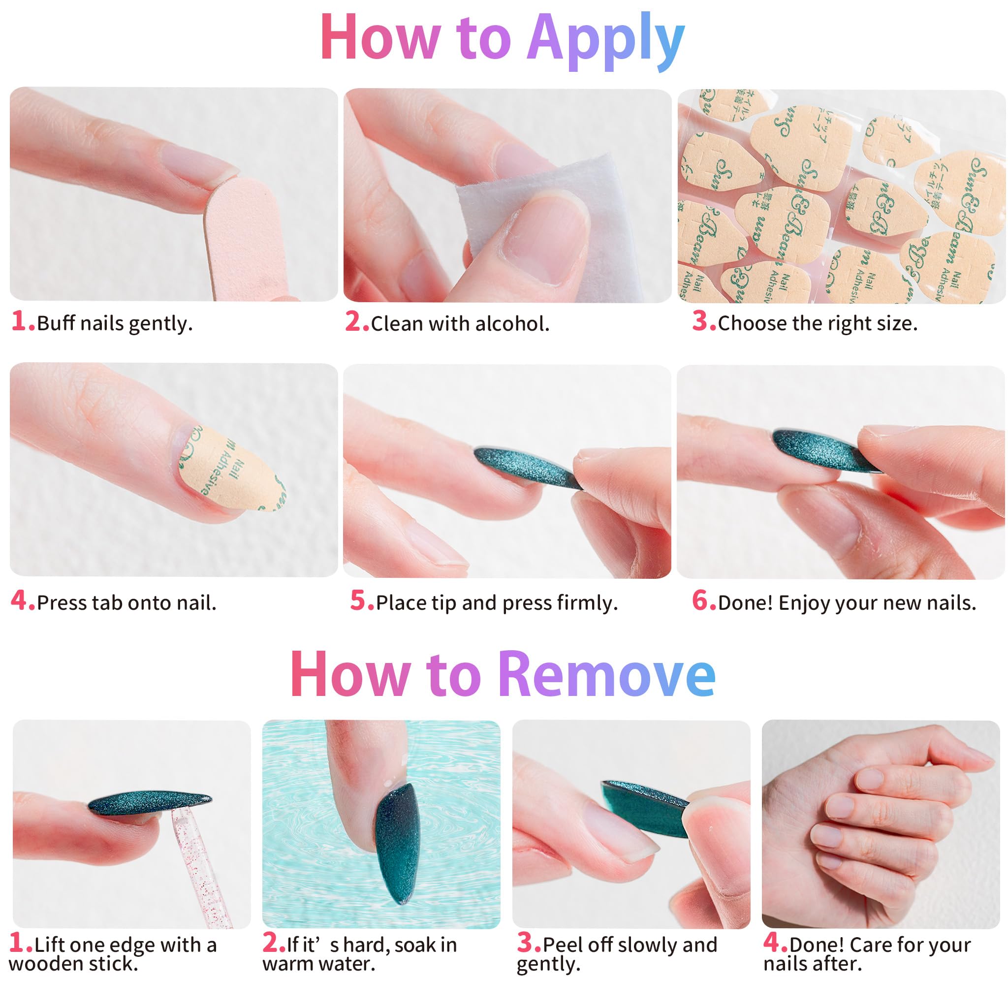 Sun&Beam Nails Żelowe naklejki na paznokcie - ultra cienkie, mocne i wodoodporne mocowanie 600 sztuk (standardowy rozmiar)