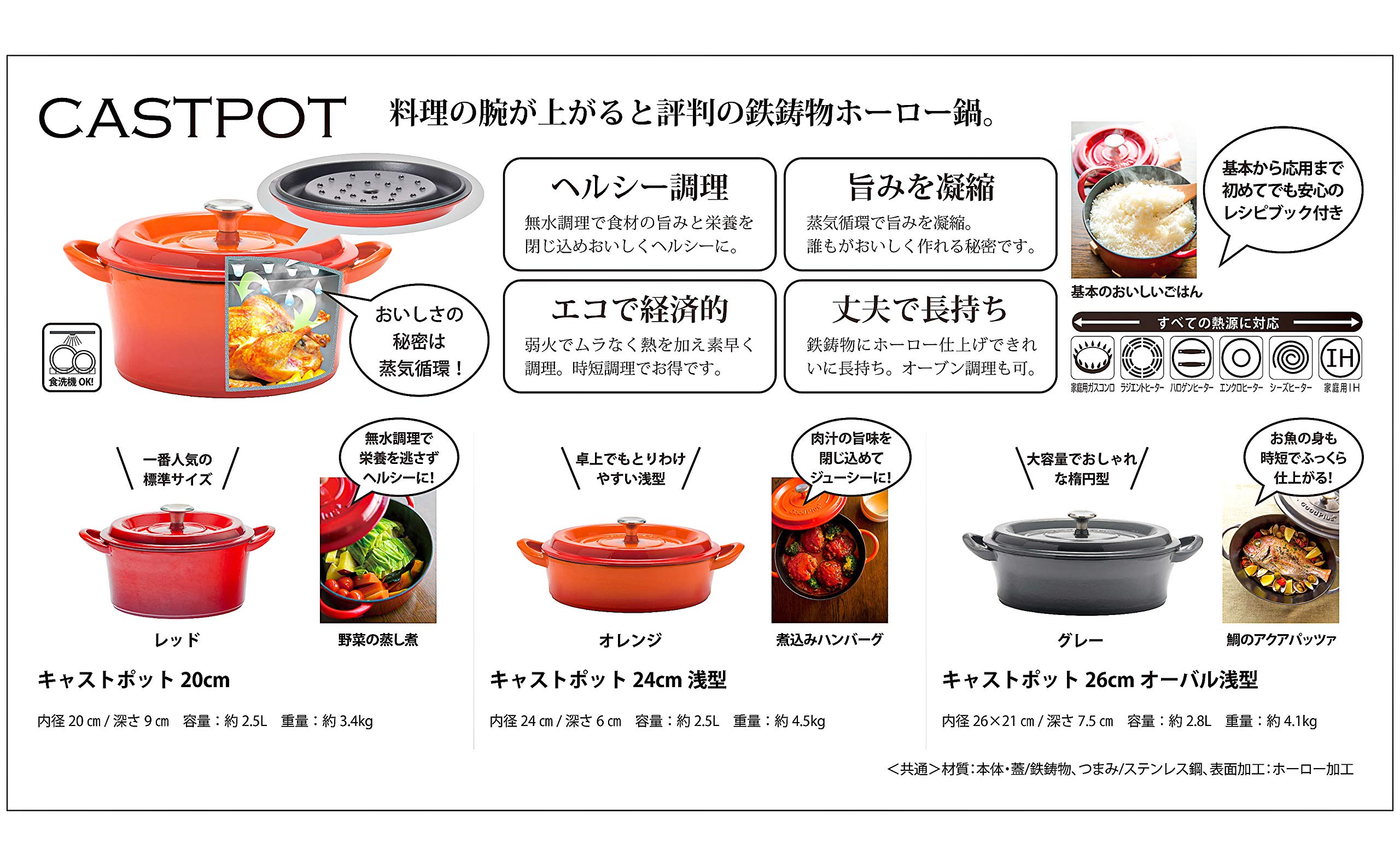 Amazon.co.jp: グッドプラス (GoodPlus+) キャストポット 20㎝ レッド 