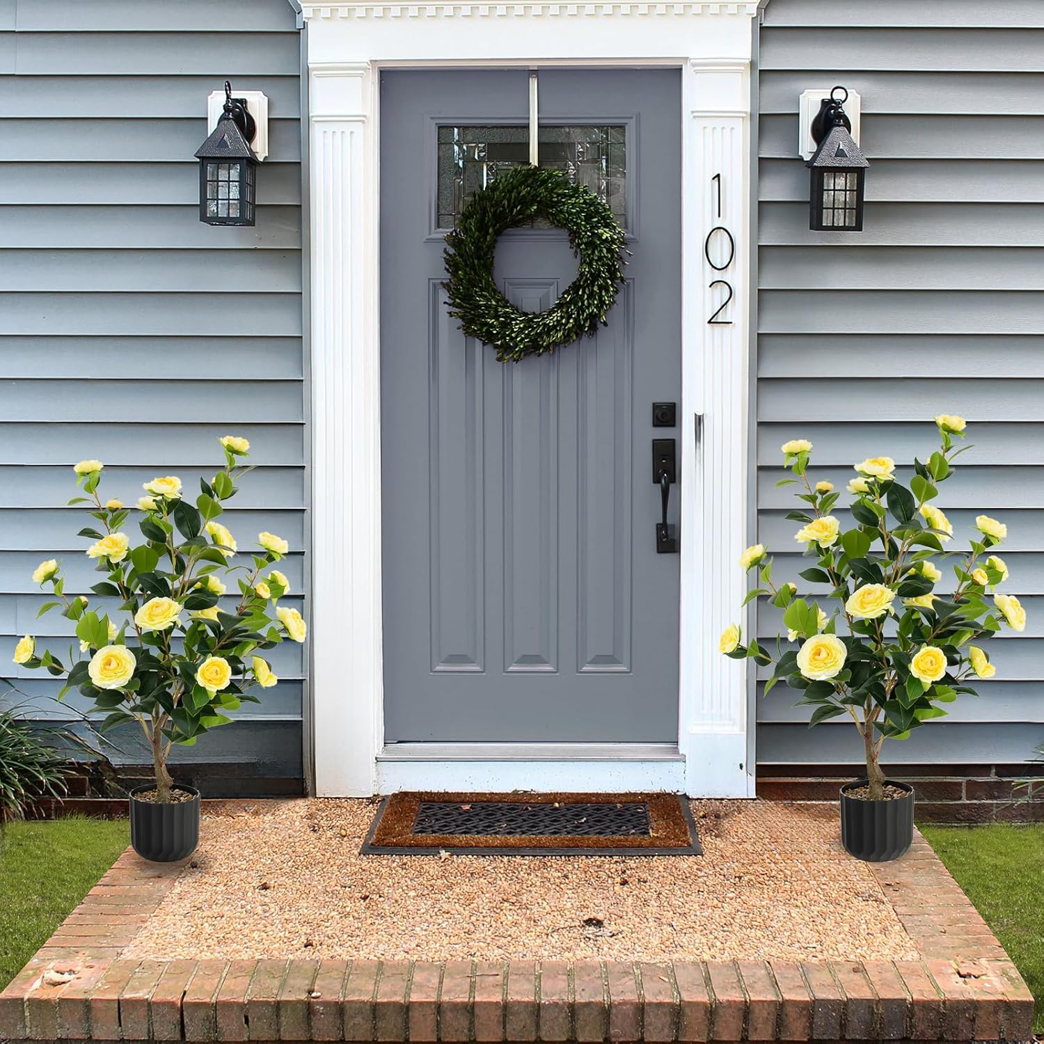 SAFEPLUS 2 Pack 38 inches Artificial Camellia Tree with Fake Flowers for Indoor Outdoor Décor