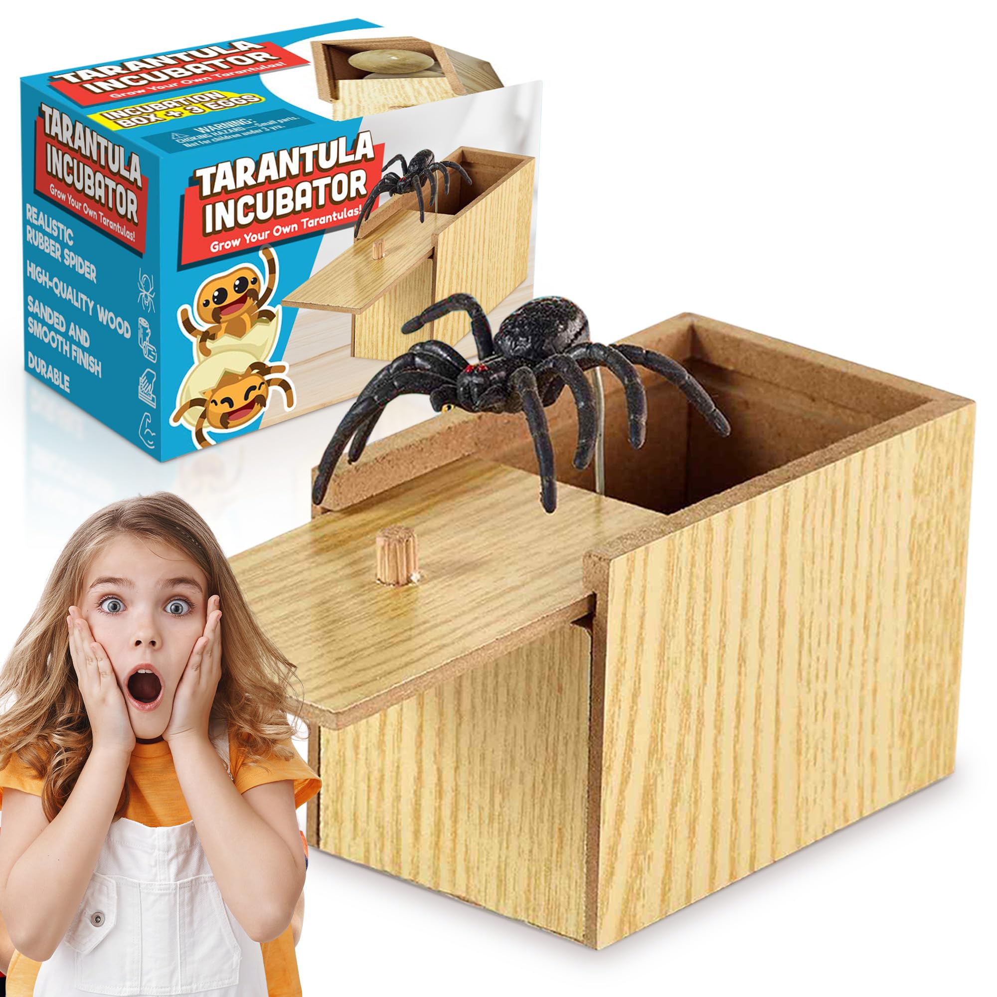 Gagster Spider Box Prank Fake Tarantula Incubator – Hilarious Practical Joke Toys – Trick & Scare Surprise Rubber Spider – Prank Present Packaging – Funny Joke Gifts for Kids & Adults