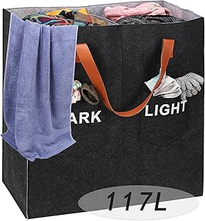 Panier a Linge, Pliable Corbeille a Linge 2 Compartiments, 117L Grand Paniere a Linge Sale pour Buanderie, Bac a Linge avec Poignée, Panier de Rangement pour Enfant Jouet