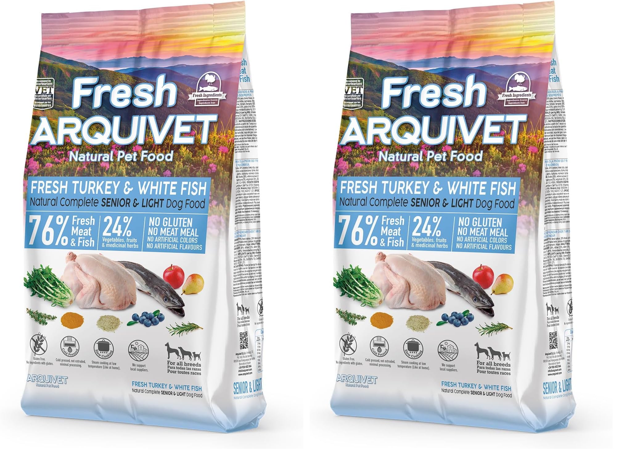 Arquivet Fresh Senior Light Pavo & Pescado Blanco 2,5Kg - Pienso Semihúmedo (Paquete de 2) en oferta en Amazon