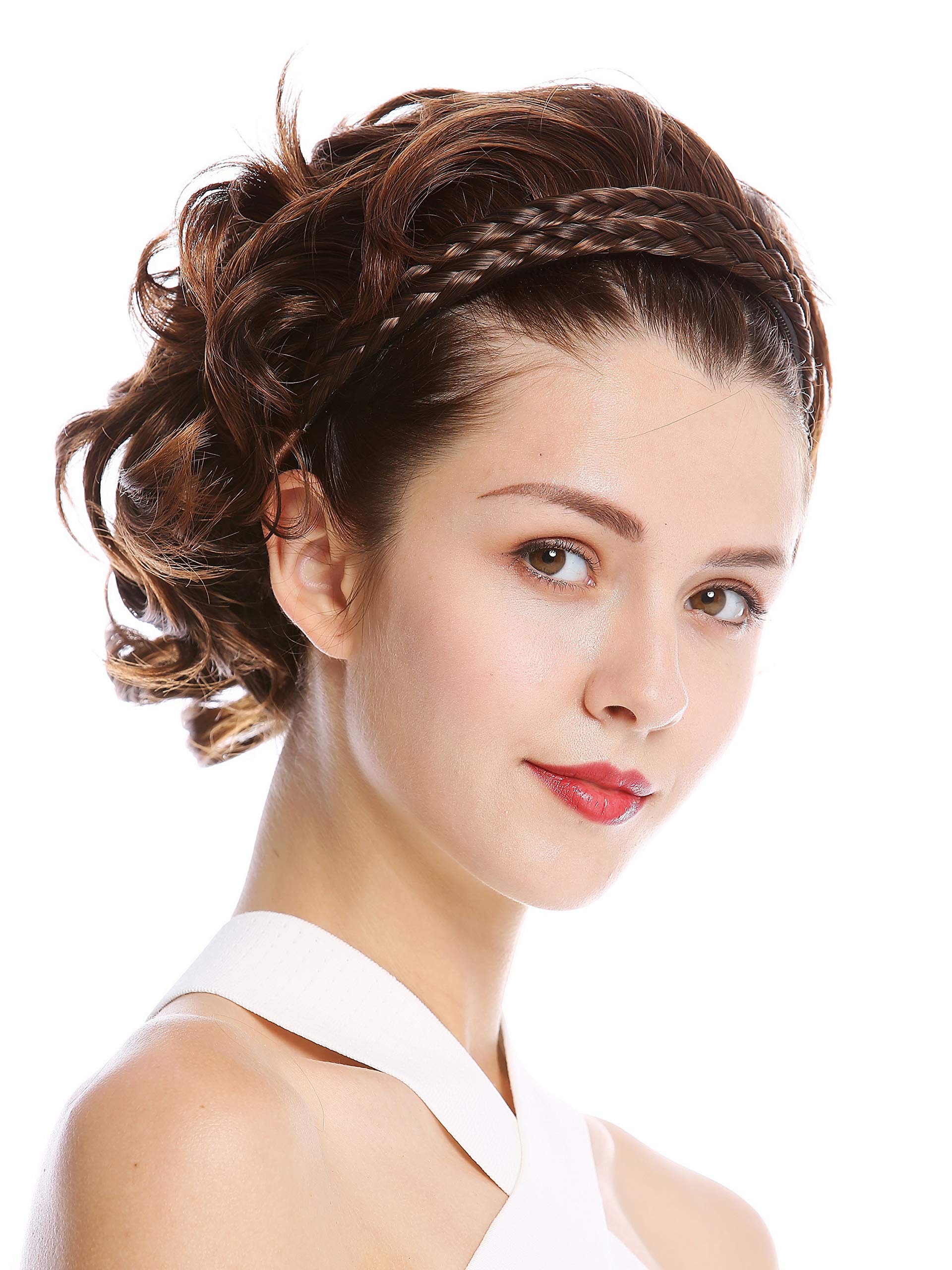 WIG ME UP - 90605-2T30 Halfwig Hairpiece Extension with braided hair circlet shoulder length wavy to curled chestnut brown mix