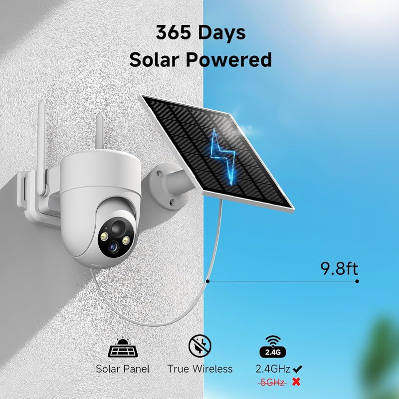 Oculview 2K Solar Security Cameras Wireless Outdoor, 2PCS Outdoor Camera Wireless with 360° View, Cameras for Home Security with Color Night Vision, Only Support 2.4GHz Wi-Fi image 2
