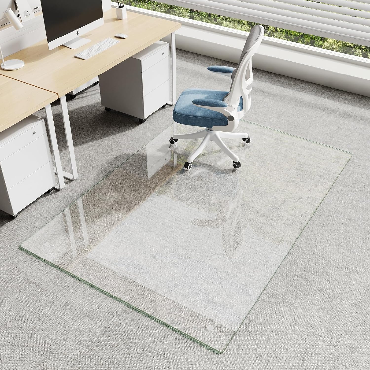 Koonmi Chair Mat for Carpet, Tempered Glass 48"x72" Office Chair Mat, Glass Floor Mat for Office Chair with Rounded and Polished Edges, Ideal for Hardwood Floor, Carpet, Office, Desk, Rolling Chair 48"x72" Transparent