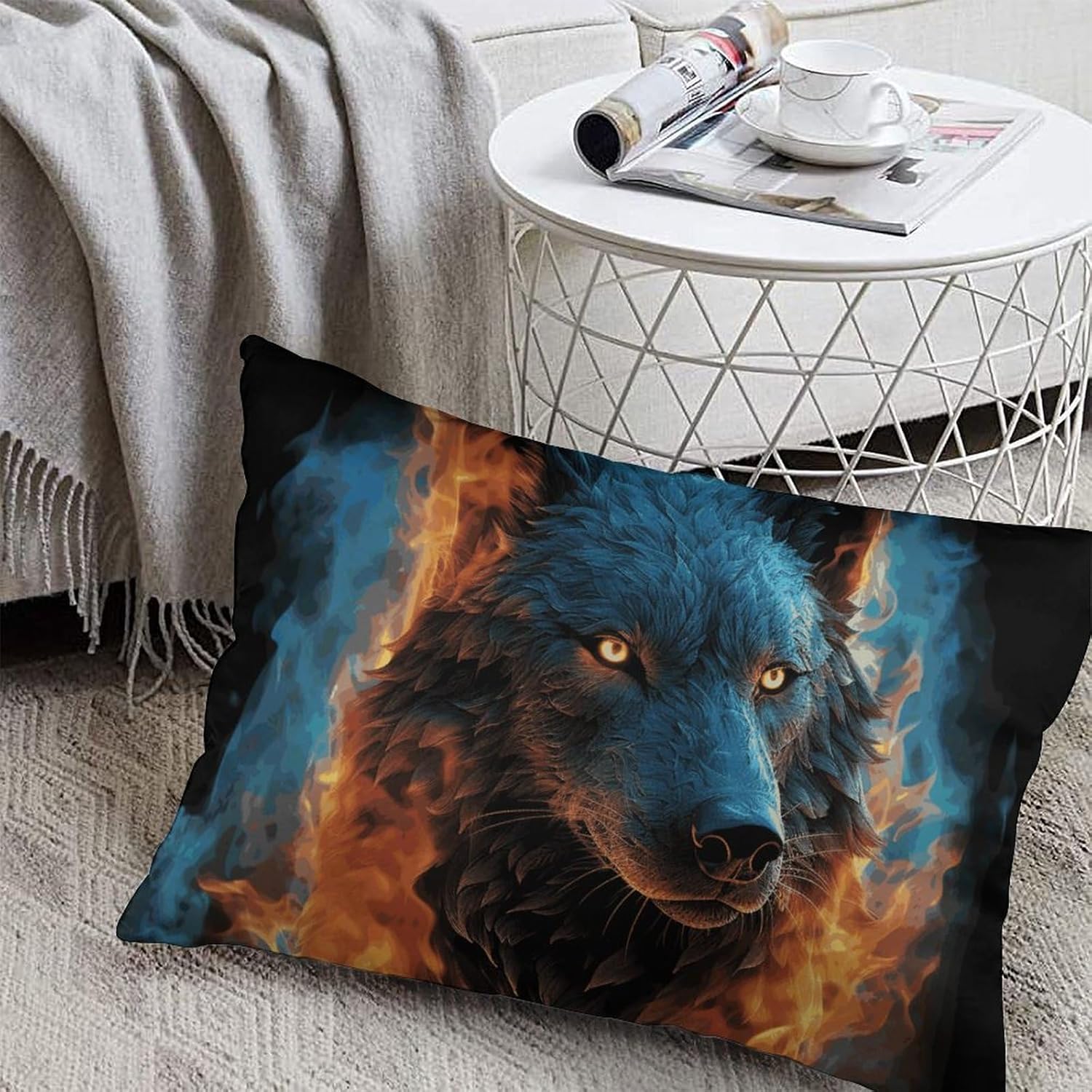 Wolf Head in Blue Flames Pillow Cases Queen Size Set of 1 Soft Comfortable Throw Pillows Covers Decorative Pillowcase with Zipper Bed Cushion Covers for Couch Sofa Bedroom 12 "x20