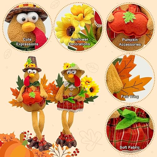 Miniatura 2 de Decoración de mesa de Acción de Gracias de pavo, pavo de peluche, decoración de Acción de Gracias, decoración de mesa para interiores y exteriores,