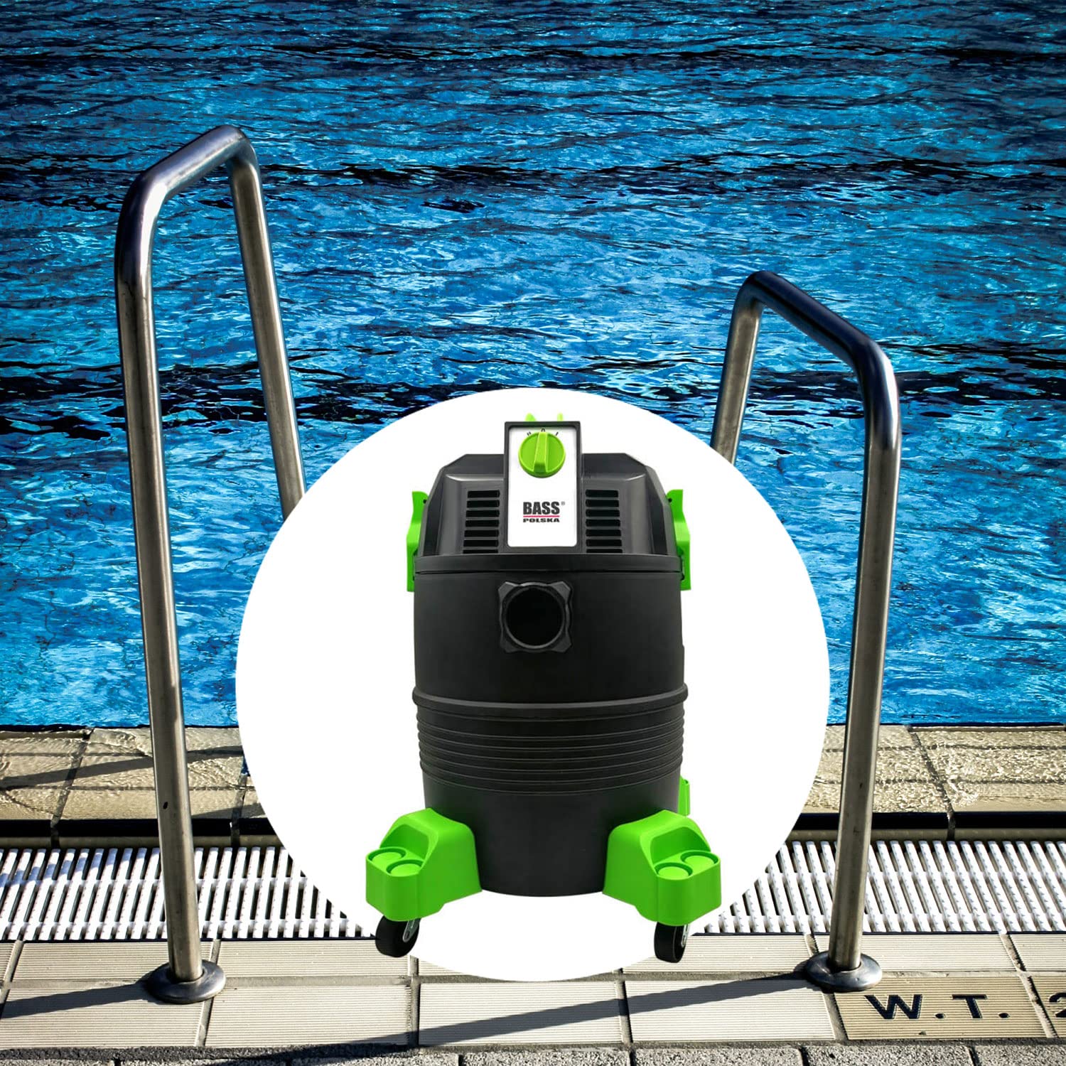 BASS POLSKA Aspirateur pour étang et Piscine avec buse Nettoyage Humide et Sec des Feuilles, Boue et algues Tuyau d'aspiration Puissant Capacité du réservoir 35 L