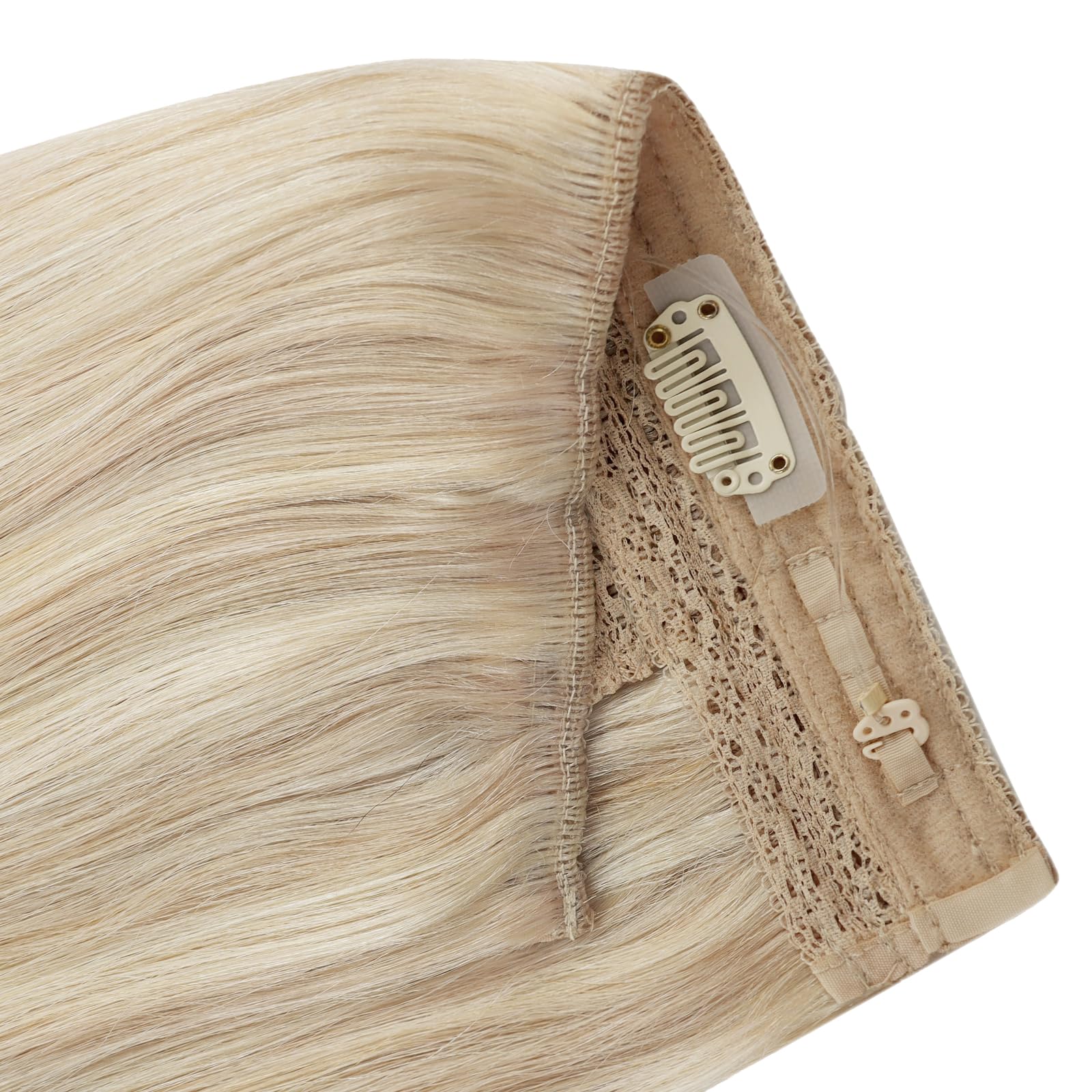 YoungSee 18 Inch Wire Hair Extensions Real Human Hair Blonde Hair Extensions Wire with Clips Adjustable Fit One Piece Hair Extension Dirty Blonde Highlights Bleach Blonde Trying New Styles 85g — view 7