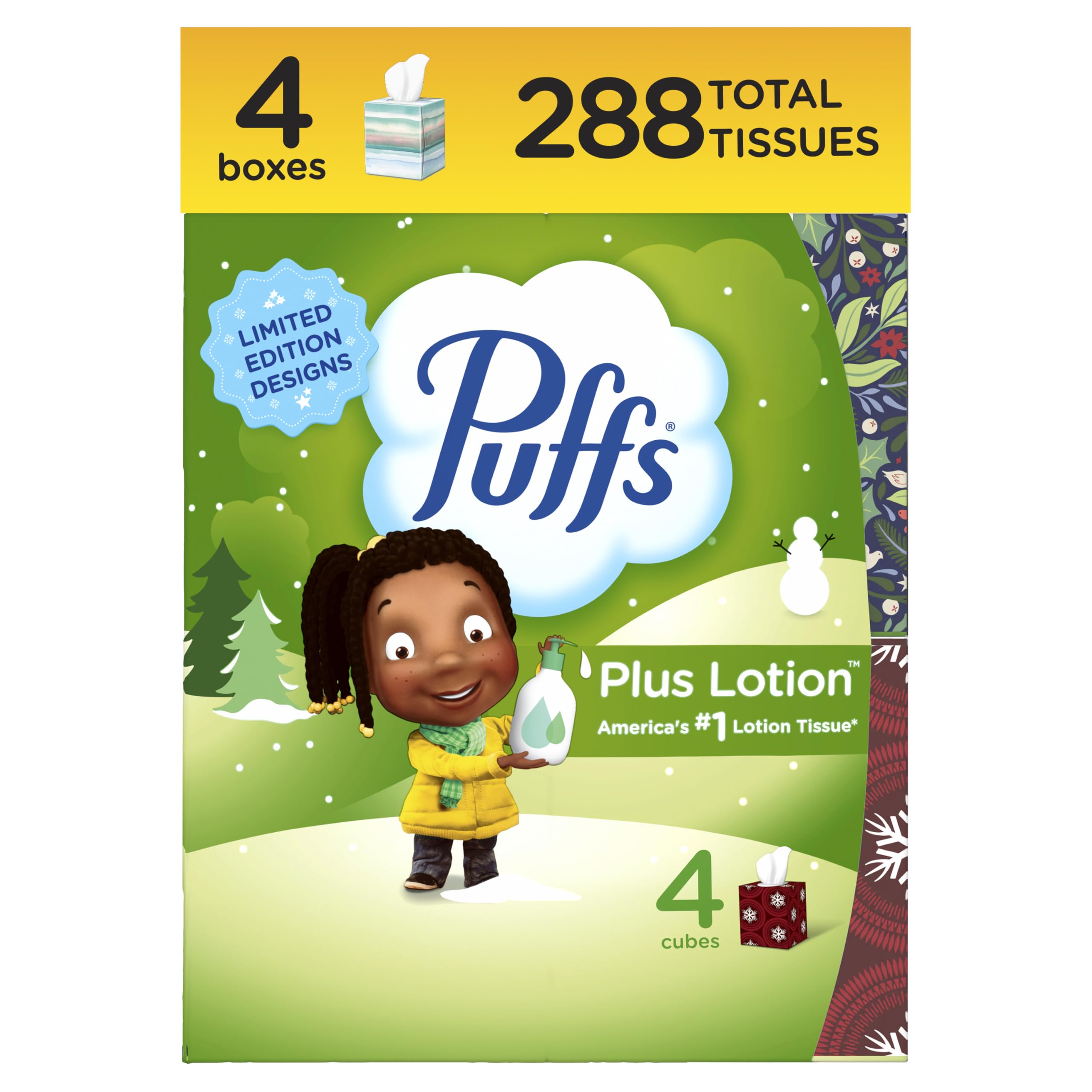 Plus Lotion Facial Tissue, 4 Mega Cube Boxes, 72 Tissues Per Box