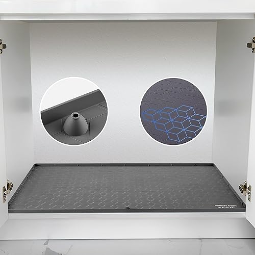 Tapete impermeable para debajo del fregadero, para armario de cocina y baño debajo del fregadero, 34 x 22 pulgadas, forro de silicona negra para