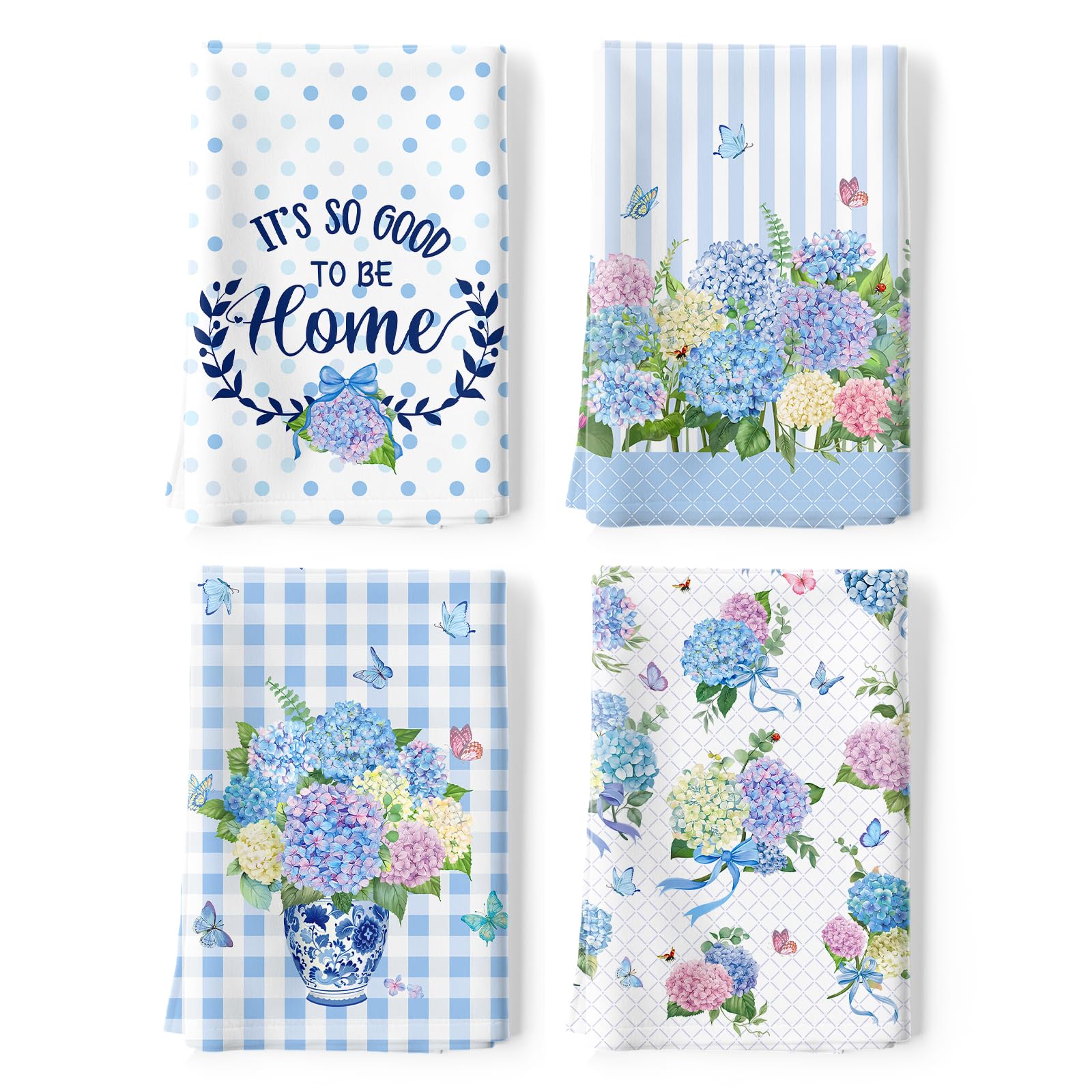 Arquiel Hydrangea Tea Towels 100% Cotton Quick Dry Garden Flowers Kitchen Towels, 48 x 70 cm Absorbent Dish Cloth for Kitchen Home Decor, Housewarming, Birthday Gifts for Women, Set of 4