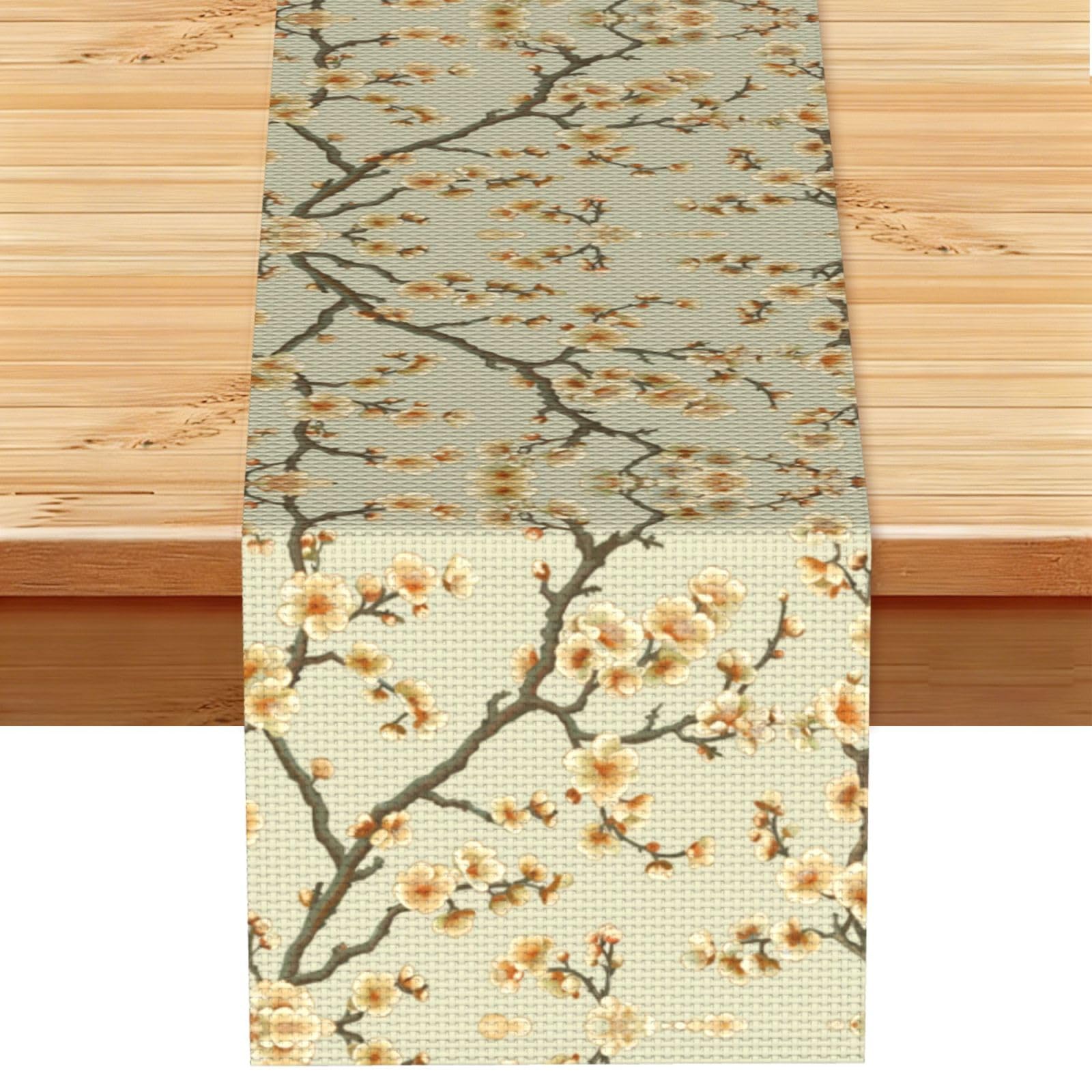 Elegant Beige Peach Branches Printed Table Runner 13 x 72, Wrinkle Resistant Decor for Dining Table Coffee Table Fireplace